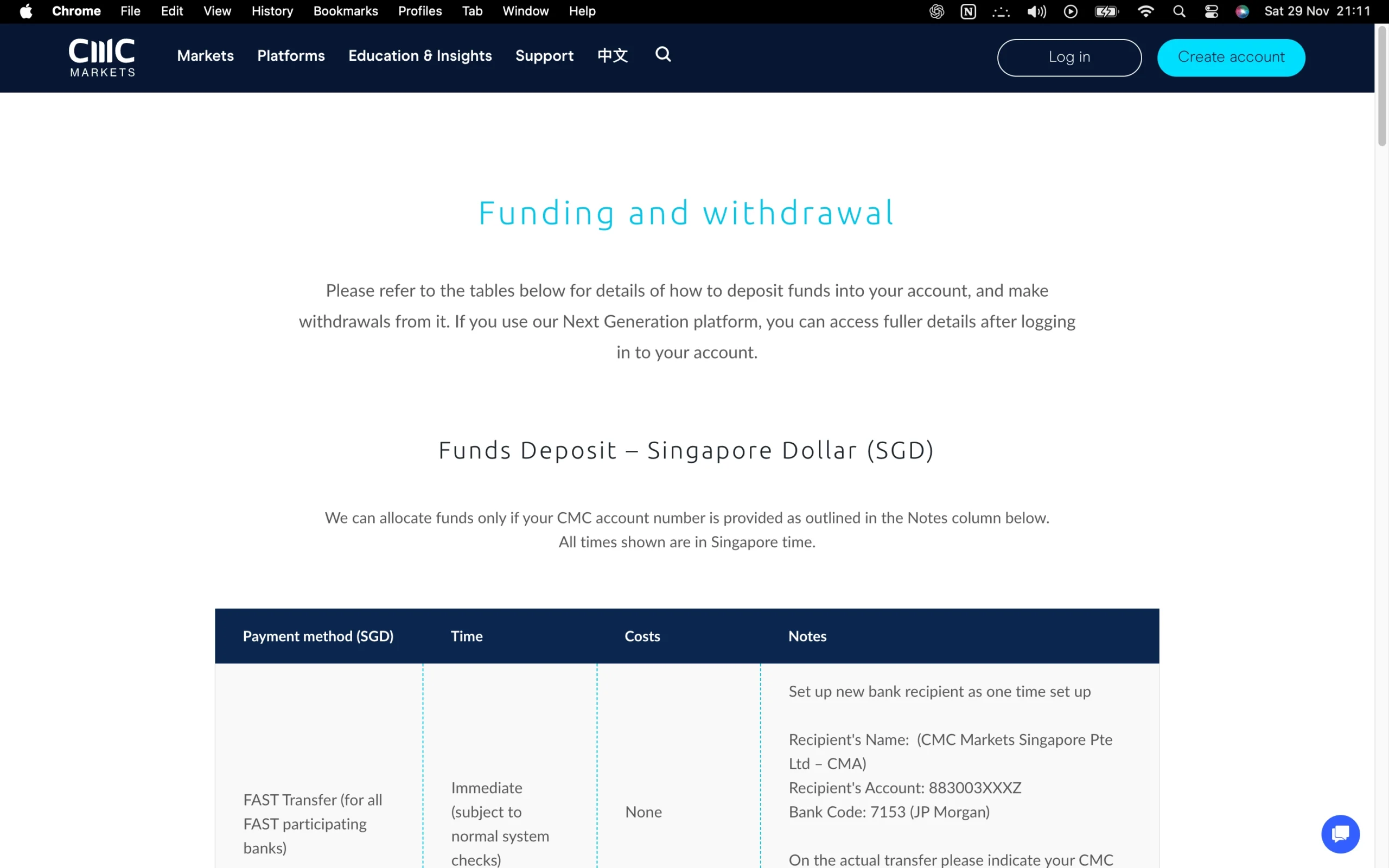 CMC Markets review image showing all funding and withdrawal methods.