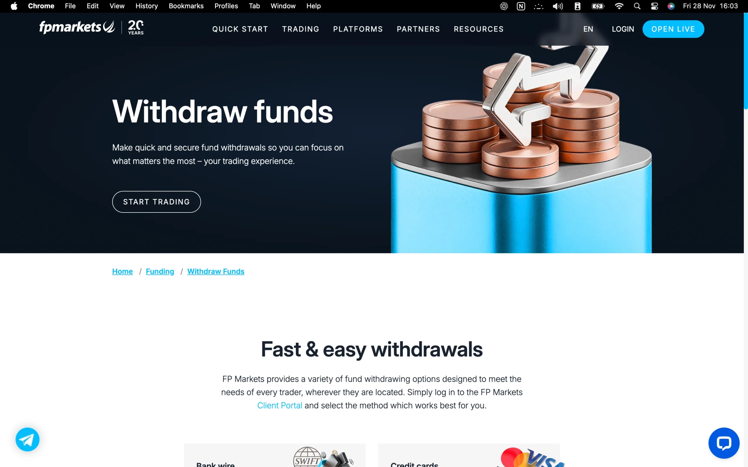 FP Markets review image showing all funding and withdrawal methods.