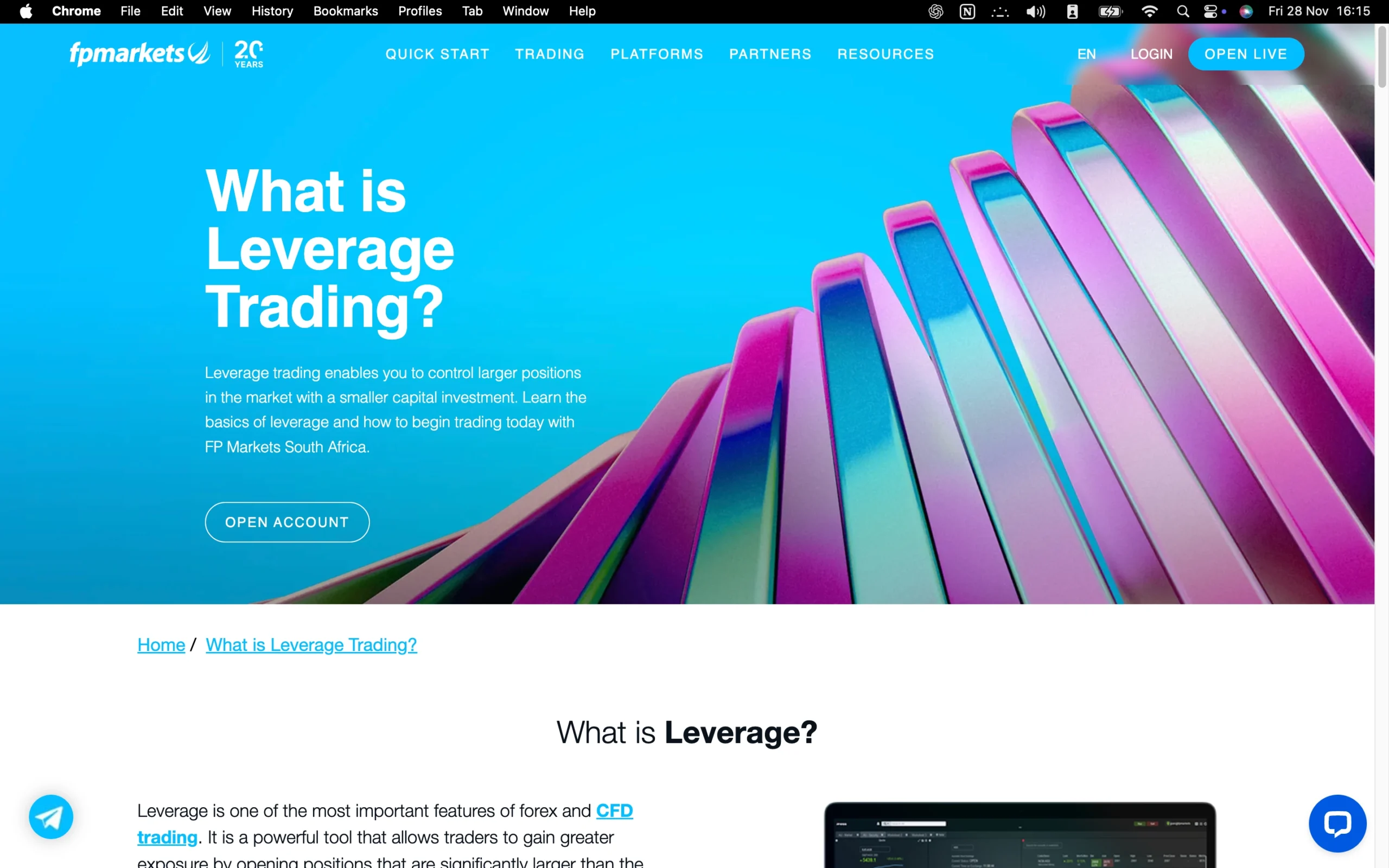 FP Markets review image showing maximum leverage for each tradable instrument, including FX majors, FX minors, Indices, Metals, Energies, Commodities and Stocks and Shares.
