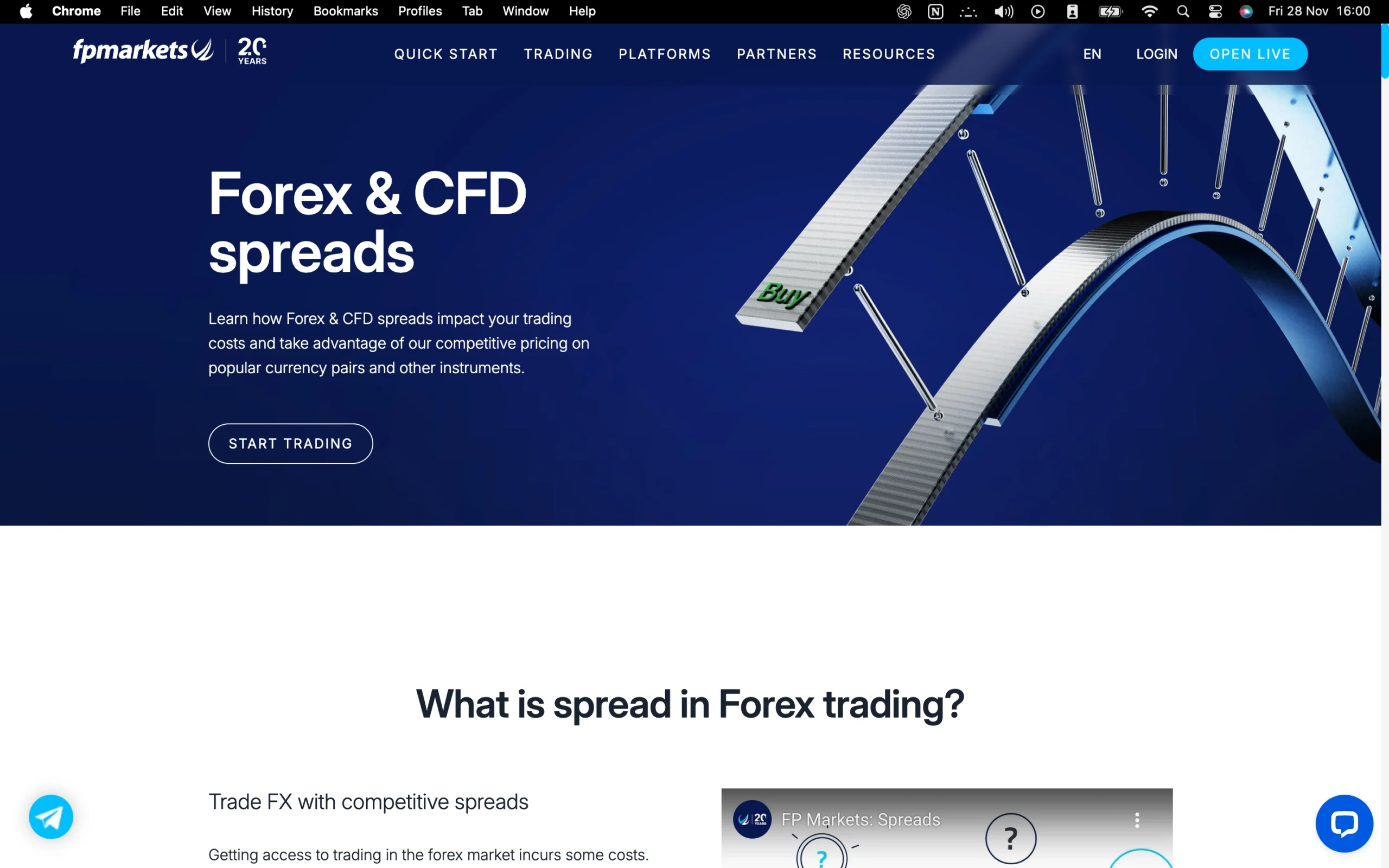 FP Markets review image showing the broker’s trading fees, including live spreads, commissions, and swap rates across Forex, commodities, indices, and share CFDs.