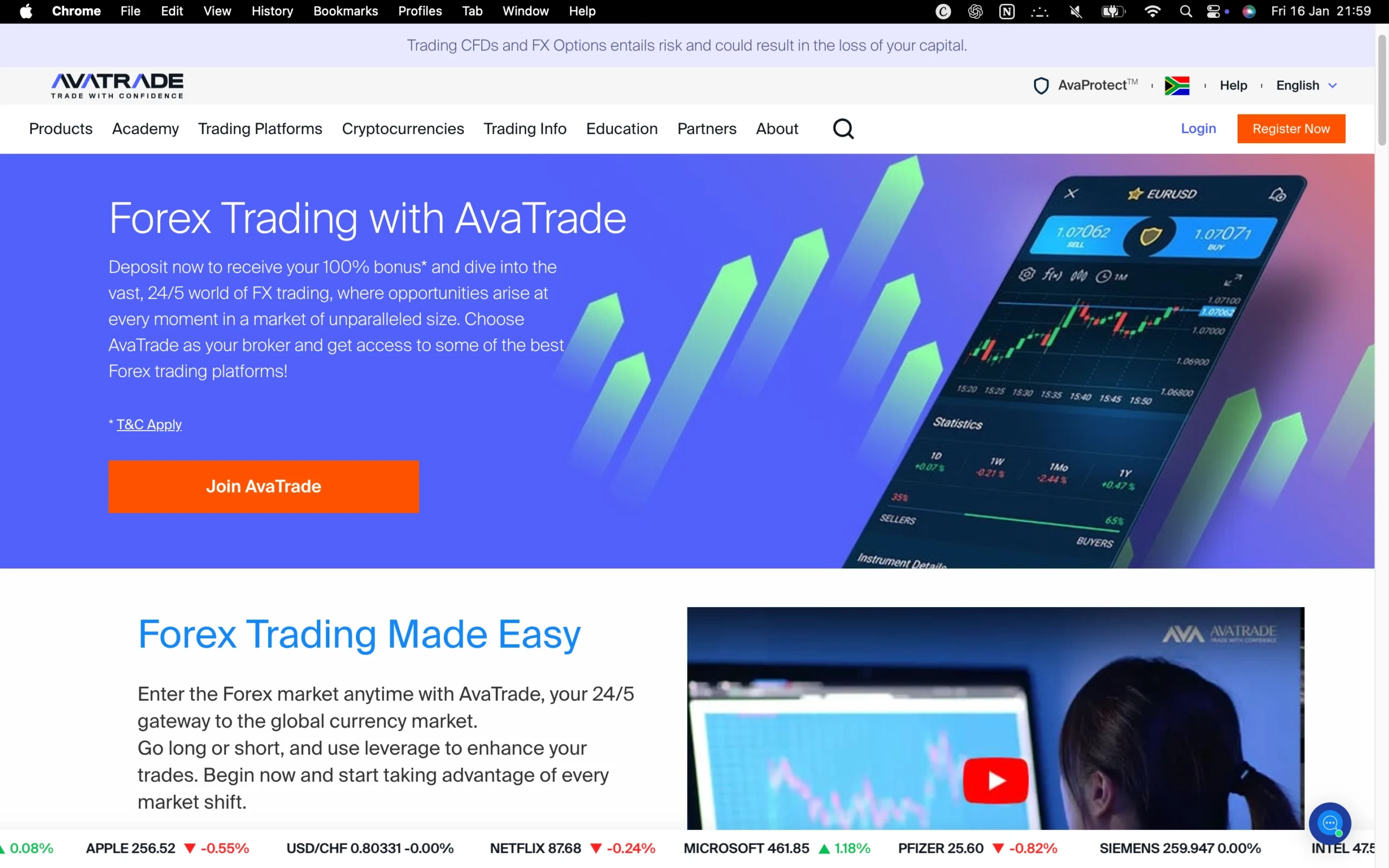 AvaTrade review image showing available account types including Standard and Demo Accounts.
