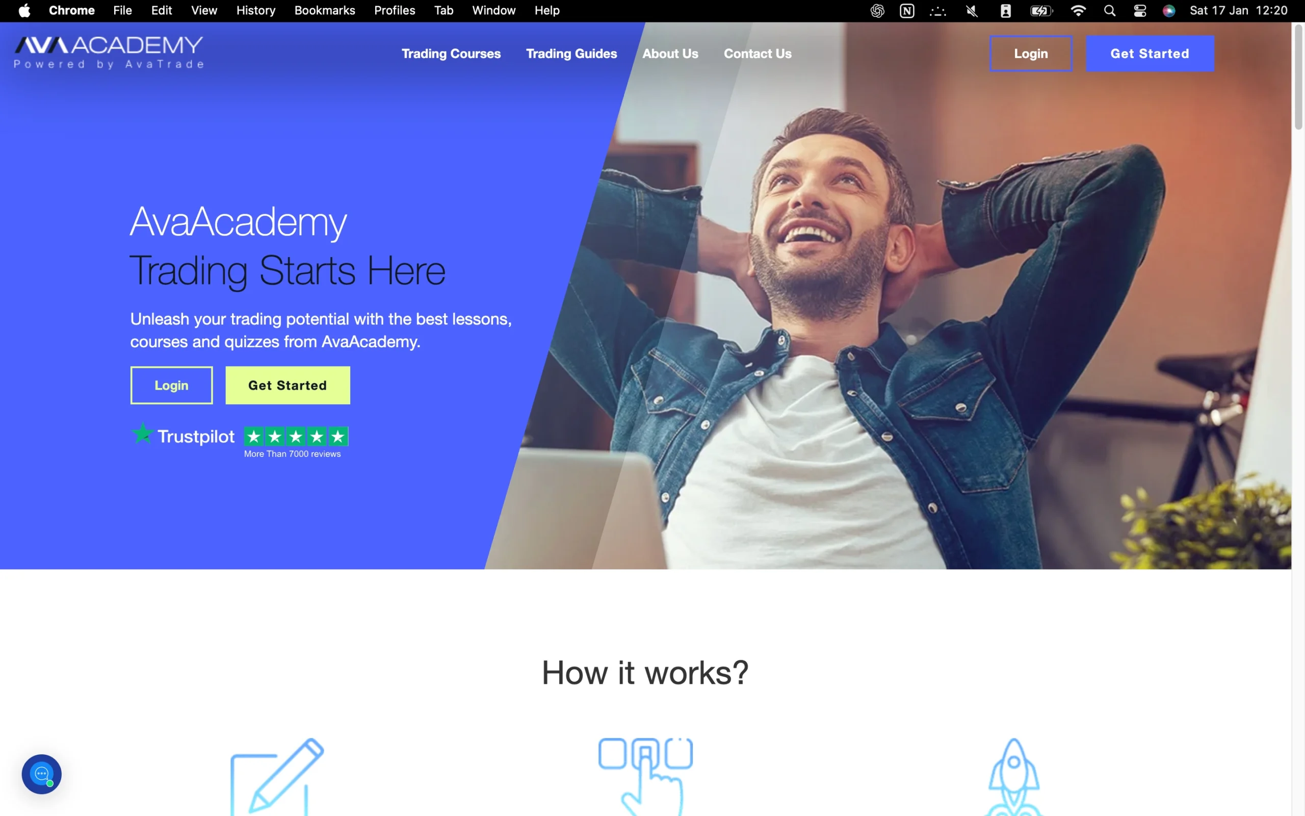 AvaTrade review image showing the education page with trading guides and educational material for clients.