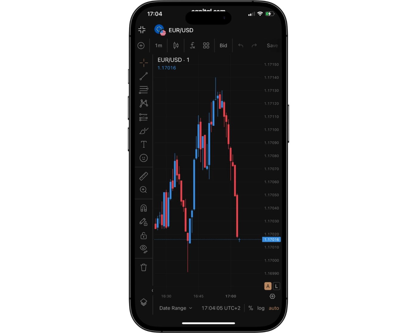 Capital.com review image showing the Capital.com Mobile App charts for analyzing trades on smartphones.