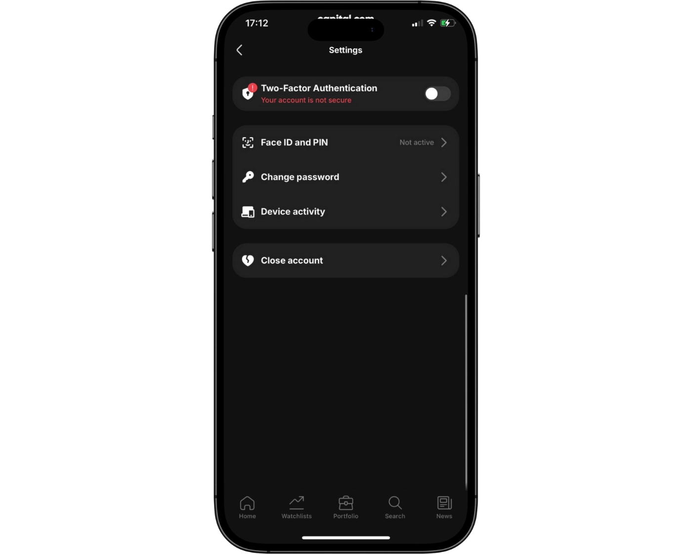 Capital.com review image showing the Capital.com App login page where clients enter their login number, server, and password.