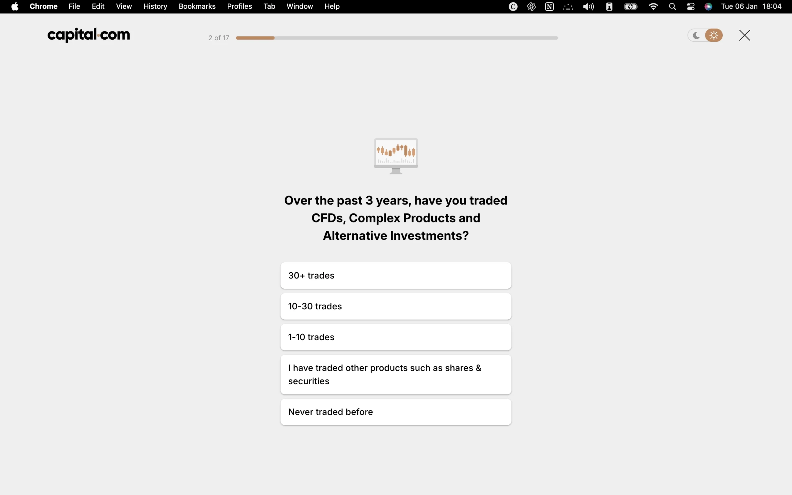 Capital.com review image showing the account opening page where clients enter personal information to open a trading account.