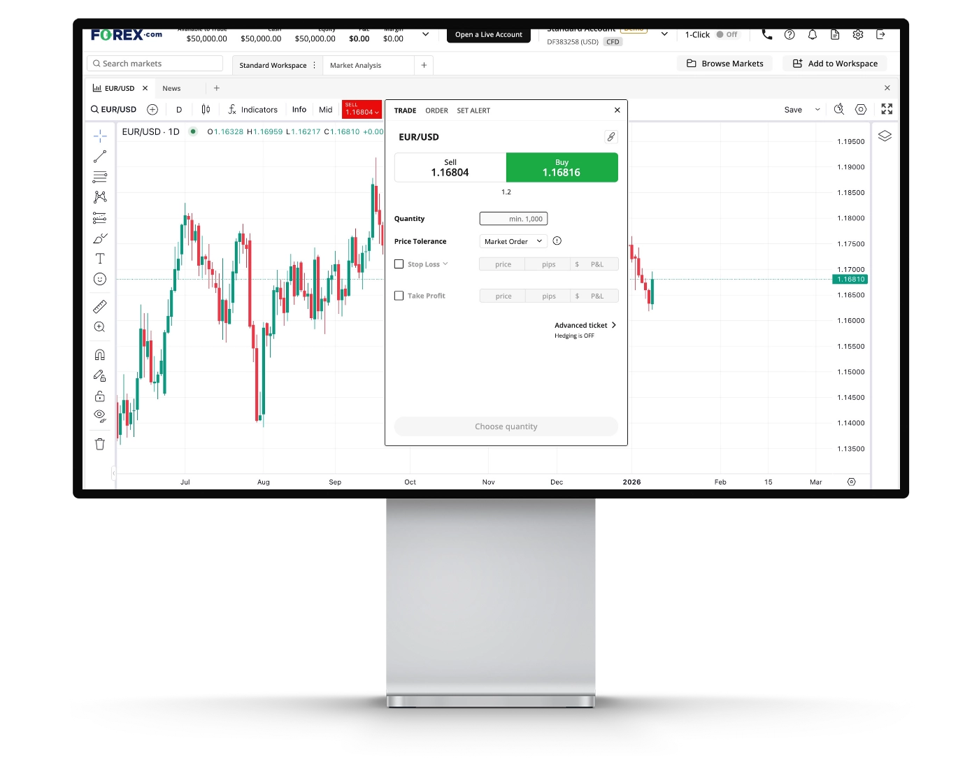 Forex.com review image showing how to place orders and open trades on the Forex.com Web Trader, trading platform.