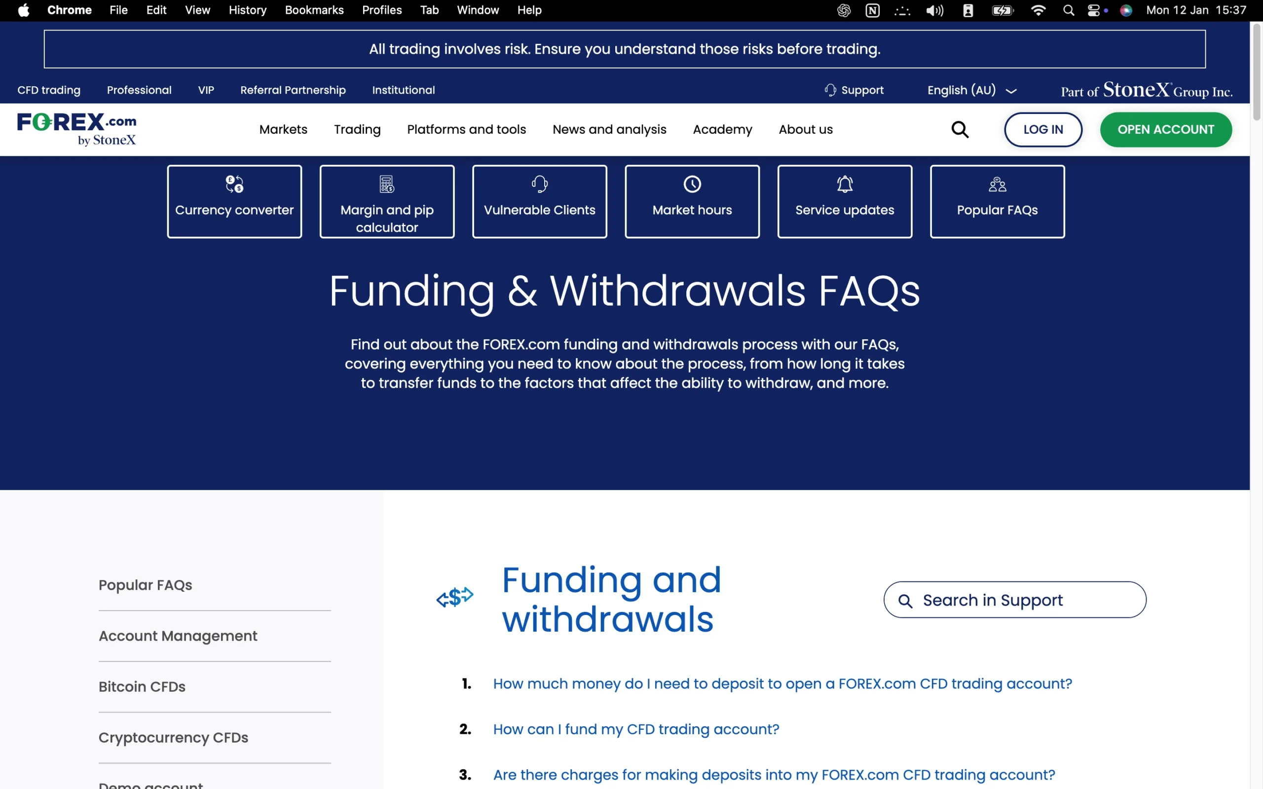 Forex.com review image showing all funding and withdrawal methods at Forex.com.