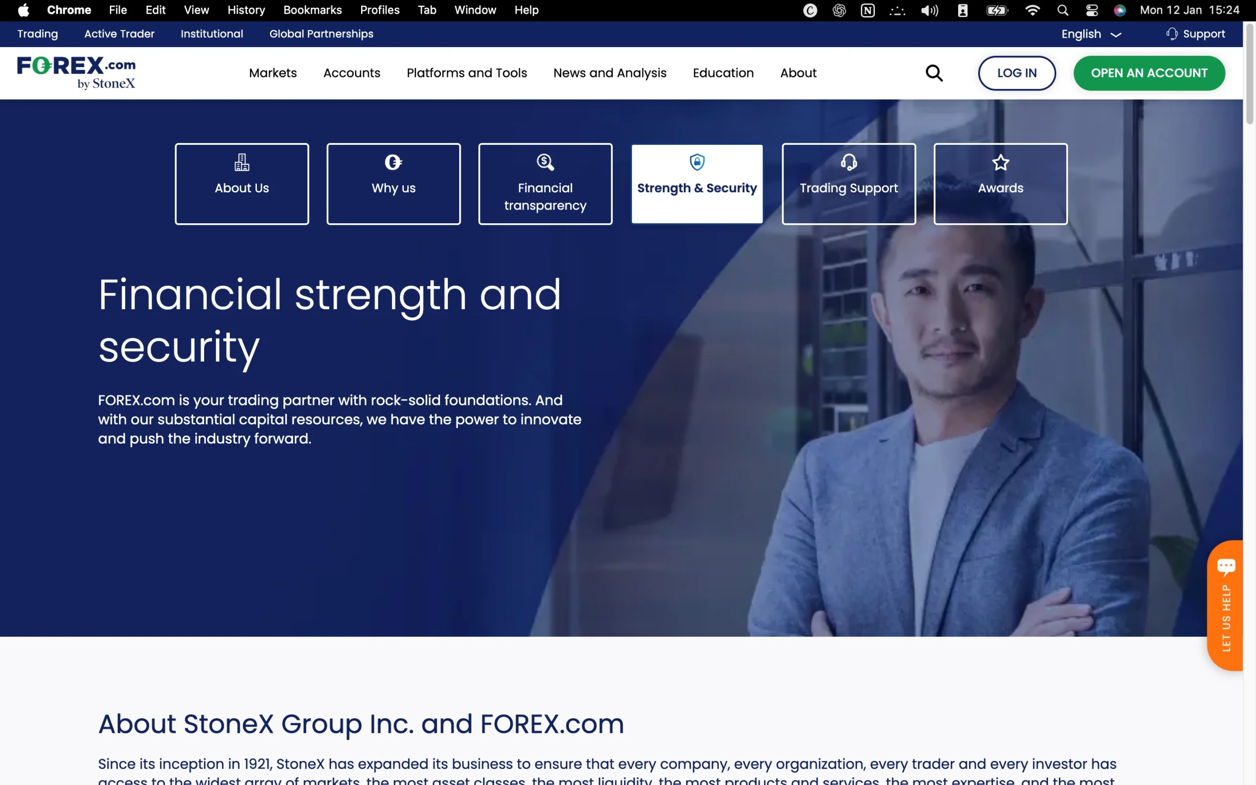 Forex.com regulation page showing office addresses, regulators, license numbers, and client money protection details for jurisdictions including ASIC, CFTC, NFA, MAS, SFC, CIMA, IIROC, FSA and FCA.