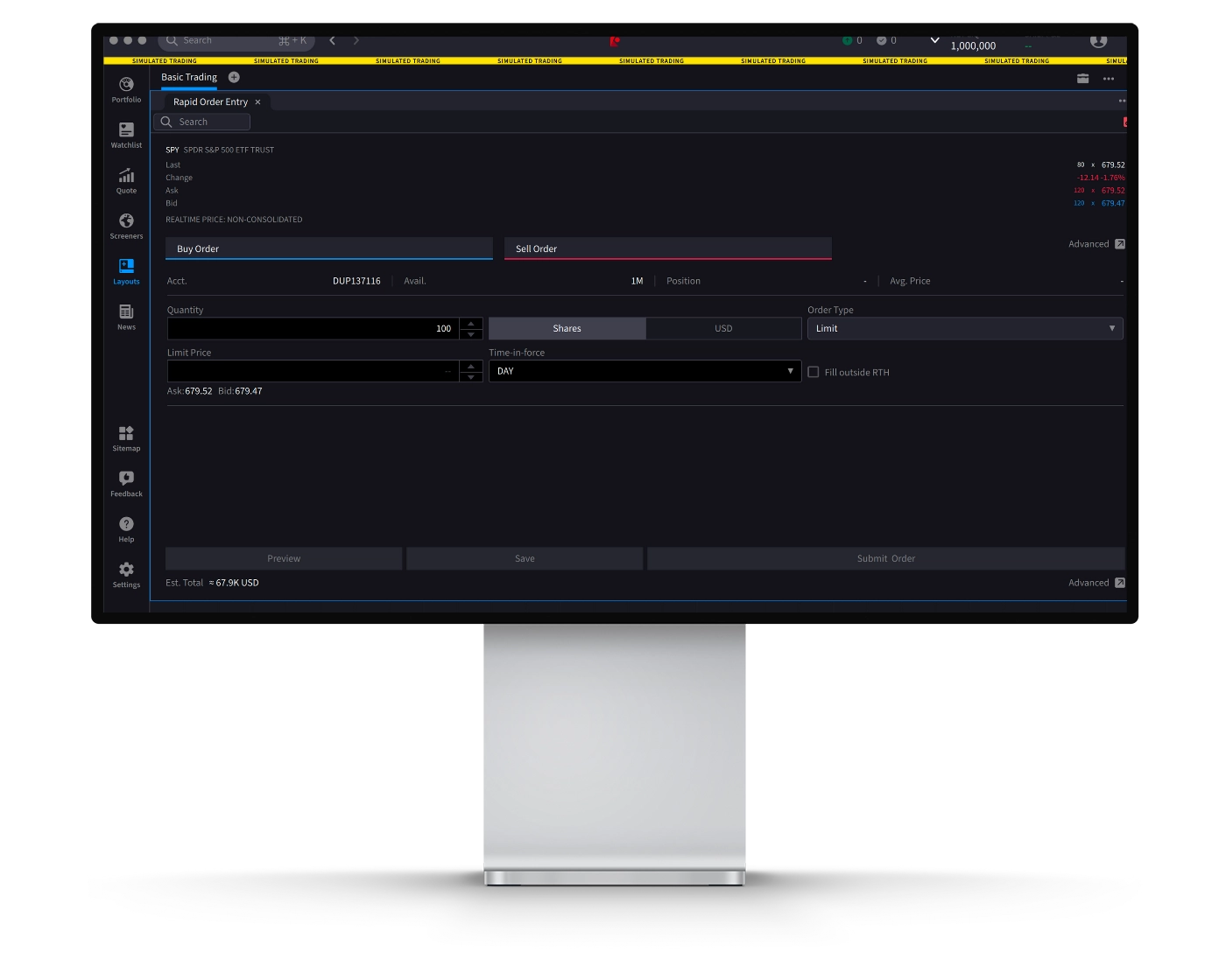Interactive Brokers review image showing how to place orders and open trades on IBKR Destop trading platform.