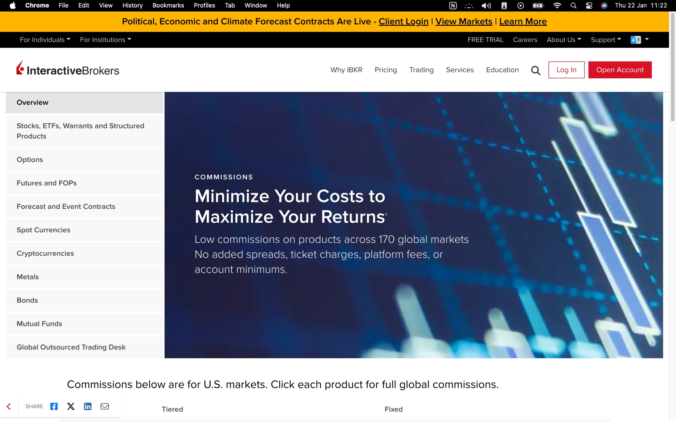 Interactive Brokers review image showing the broker’s trading fees, including live spreads, commissions, and swap rates across Forex, Metals, Indices, Commodities, Stocks, Bonds and Cryptos.