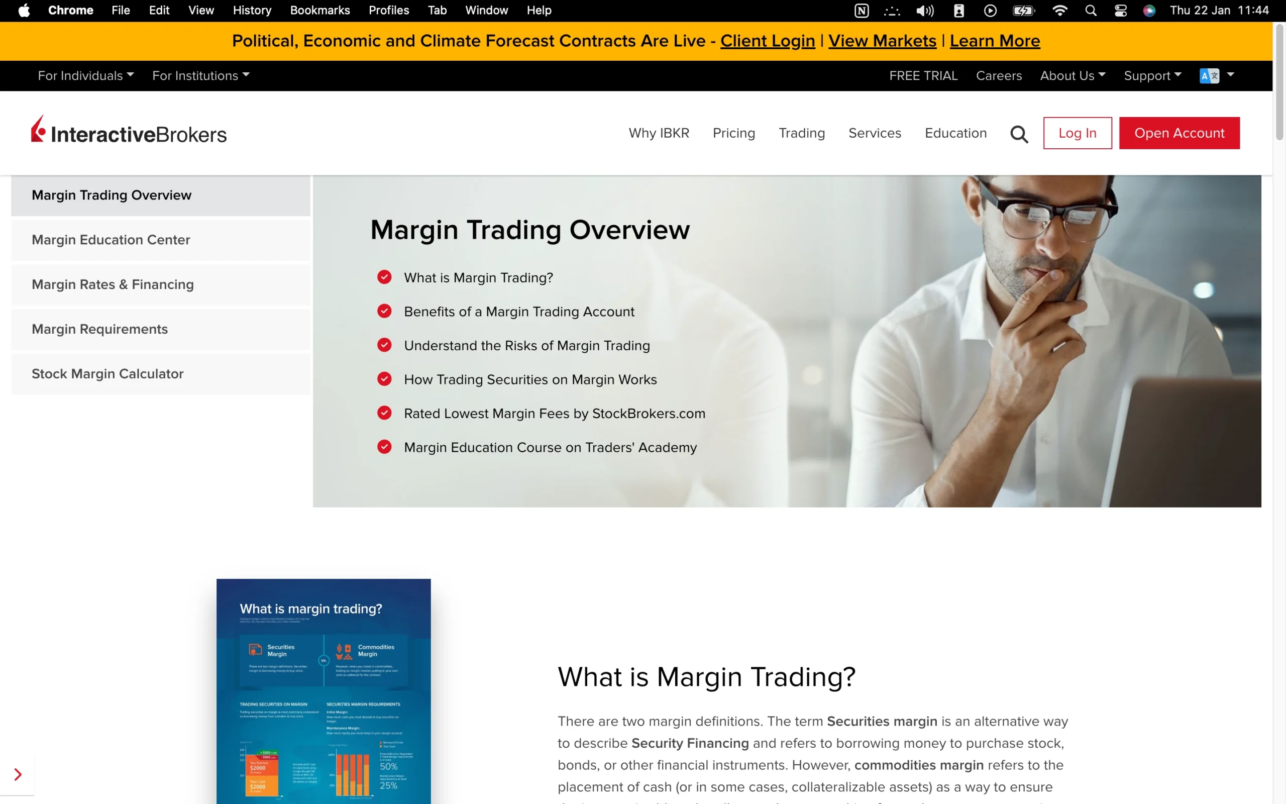 Interactive Brokers review image showing maximum leverage for each tradable instrument, including Stocks, ETFs, Options, Futures, Forecast Contracts, Spot Currencies, Gold, Bonds, Mutual Funds and Hedge Funds.
