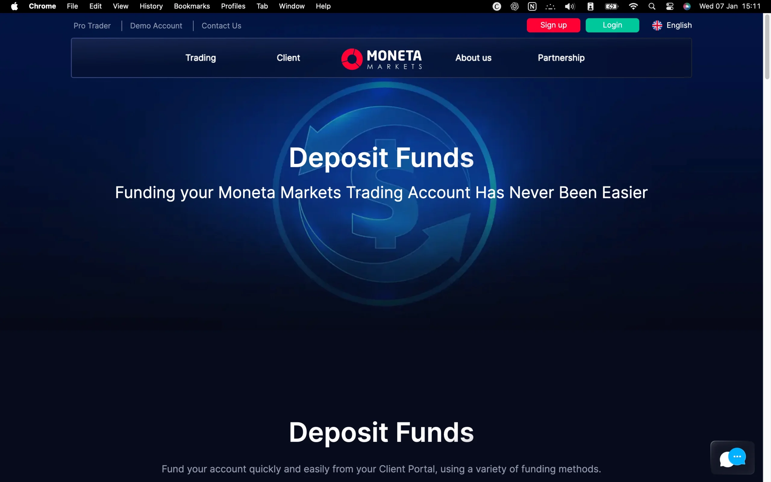 Moneta Markets review image showing all funding and withdrawal methods at Moneta markets.