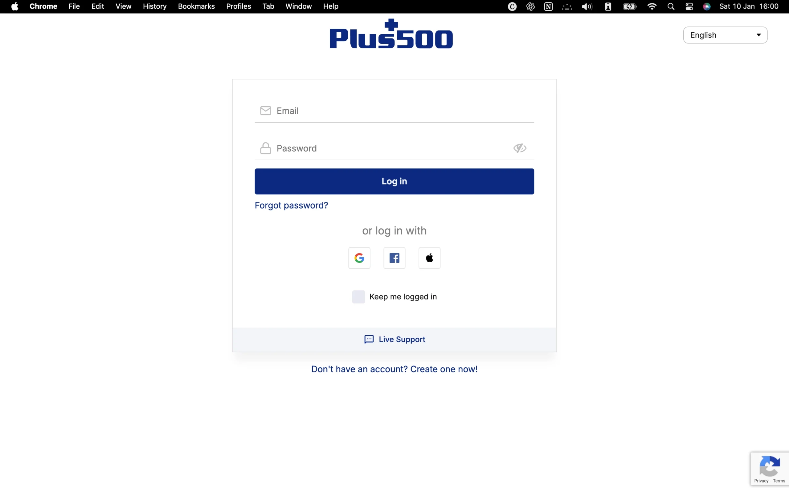 Plus500 review image showing the account opening page where clients enter personal information to open a trading account.