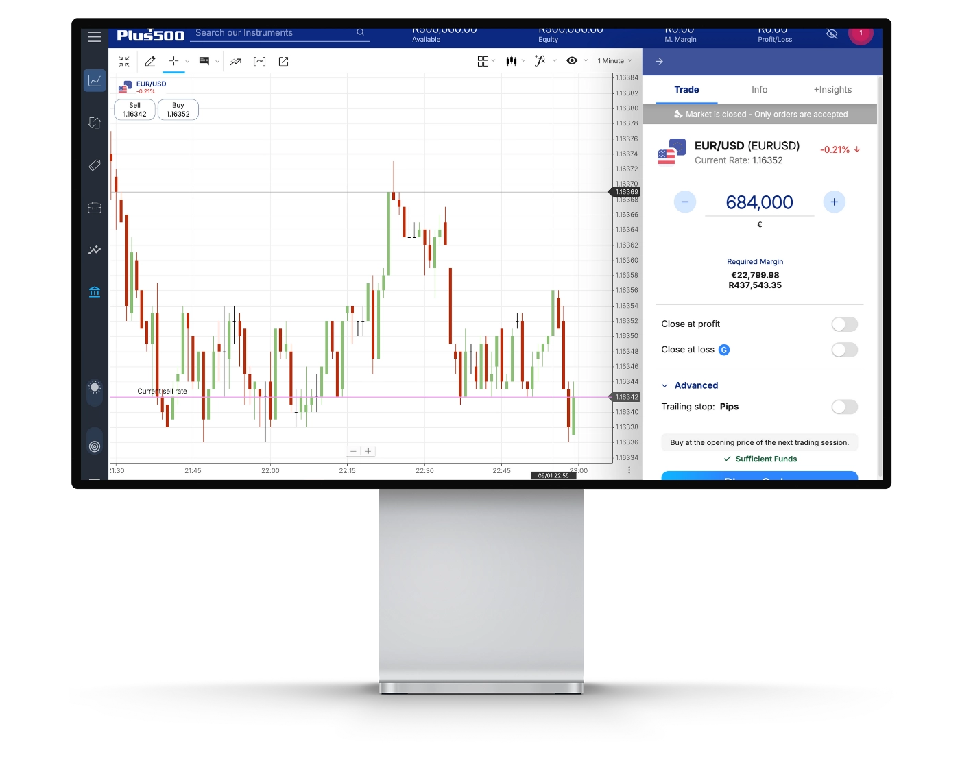 Plus500 review image showing how to place orders and open trades on Plus500 WebTrader trading platform.