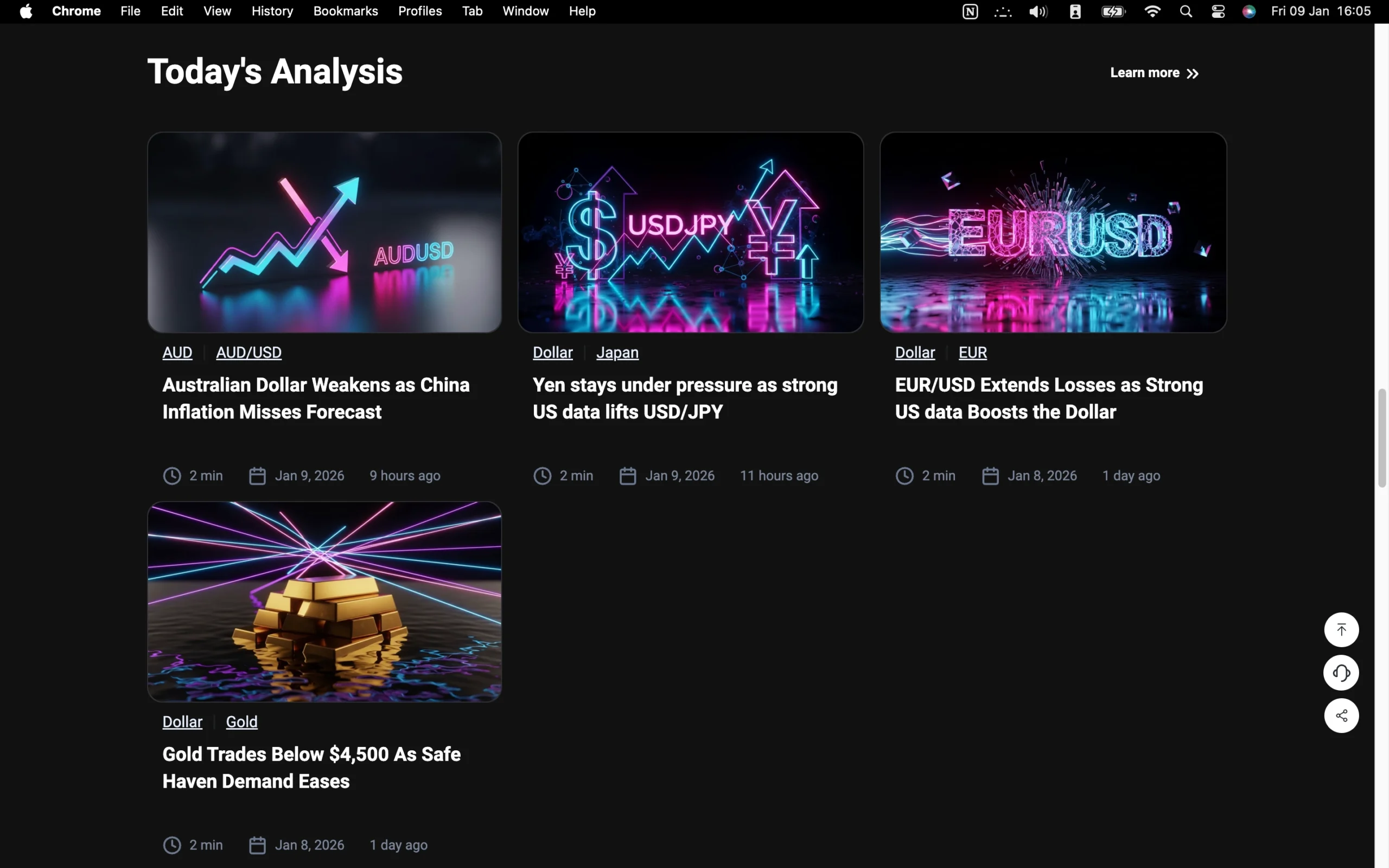 VT Markets review image showing the market analysis page with news and forecasts from trading professionals.