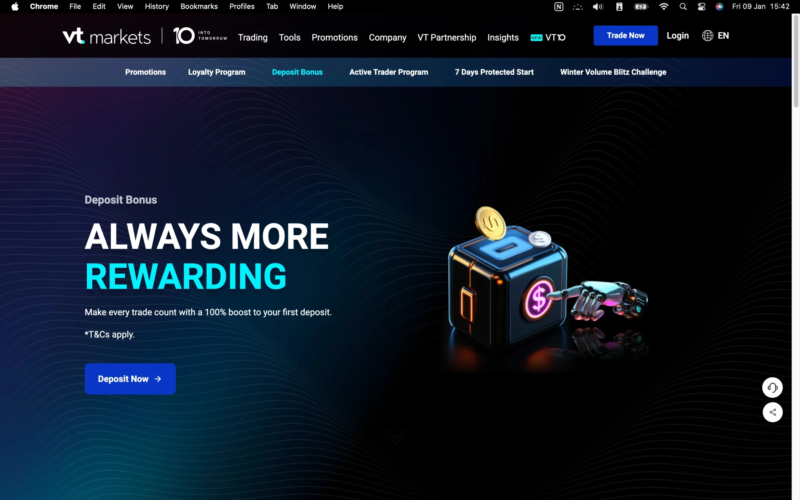 VT Markets review image showing all funding and withdrawal methods at Moneta markets.