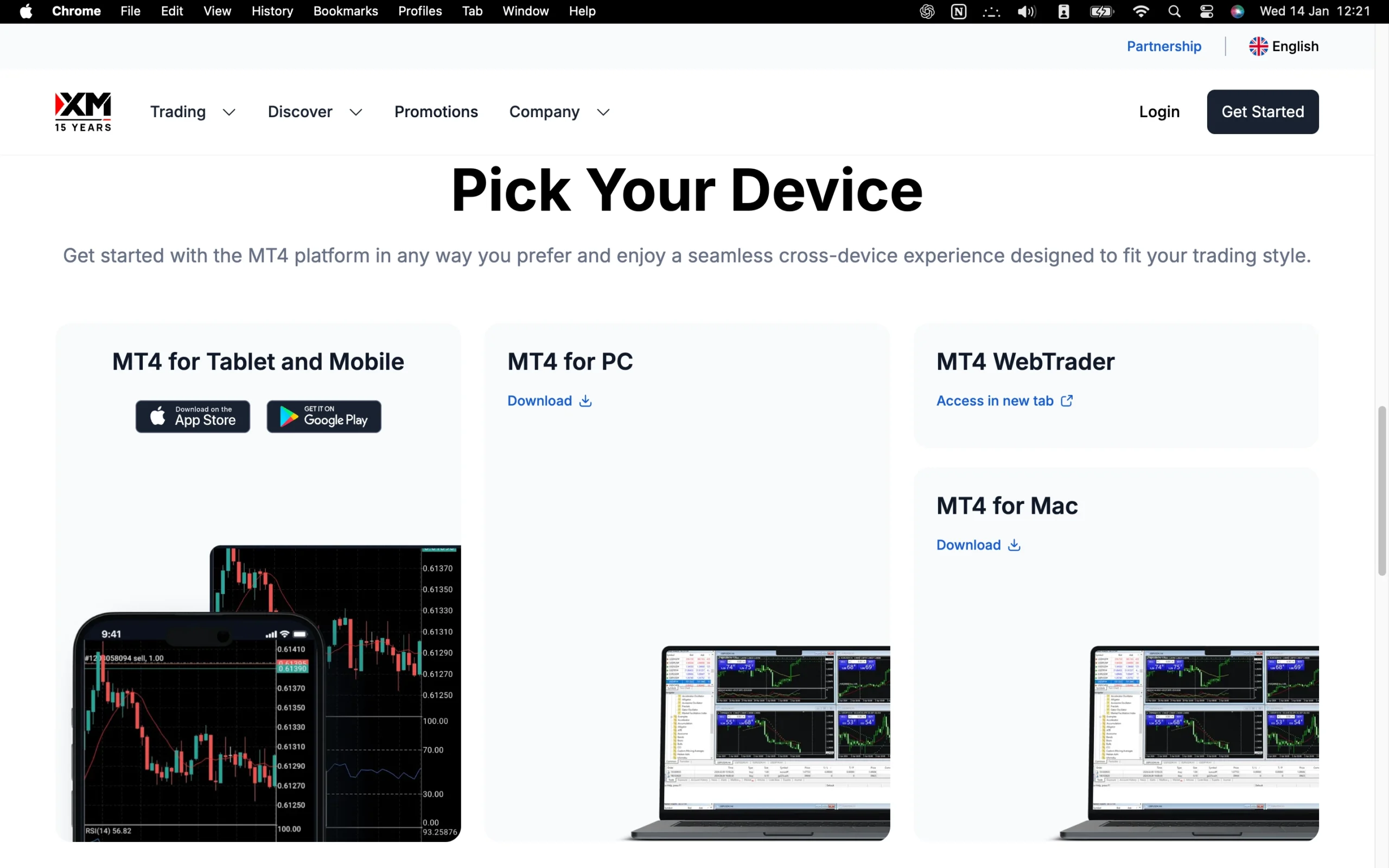 XM review image showing the trading platforms available to clients, including MT4, MT5 and the XM Mobile App.