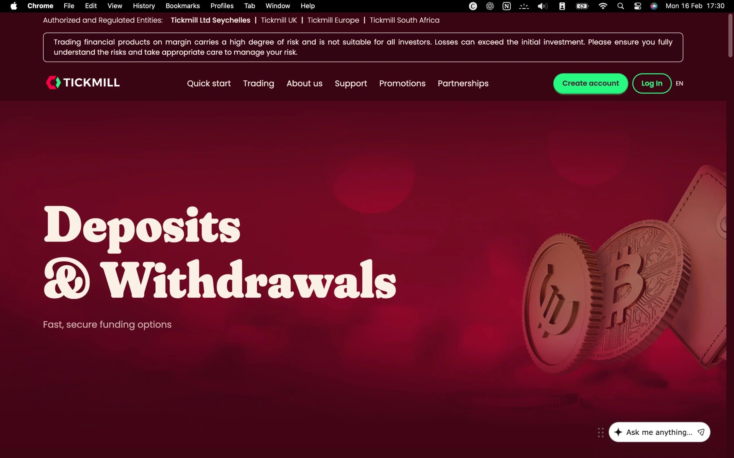 Tickmill review image showing all funding and withdrawal methods at Tickmill.