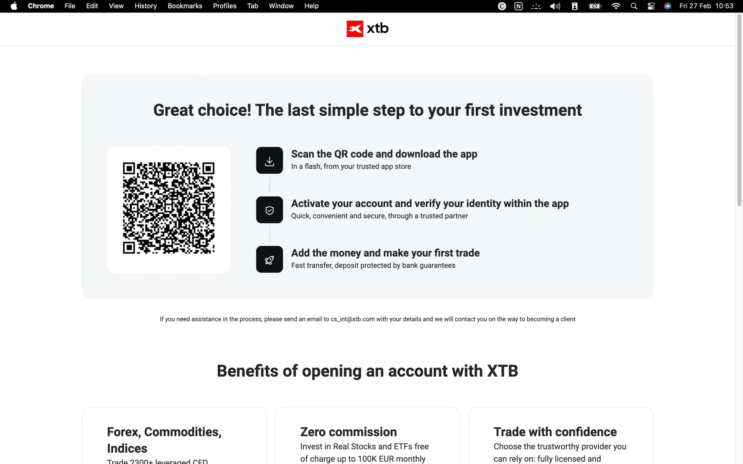 XTB review image showing the account opening page where clients enter personal information to open a trading account.