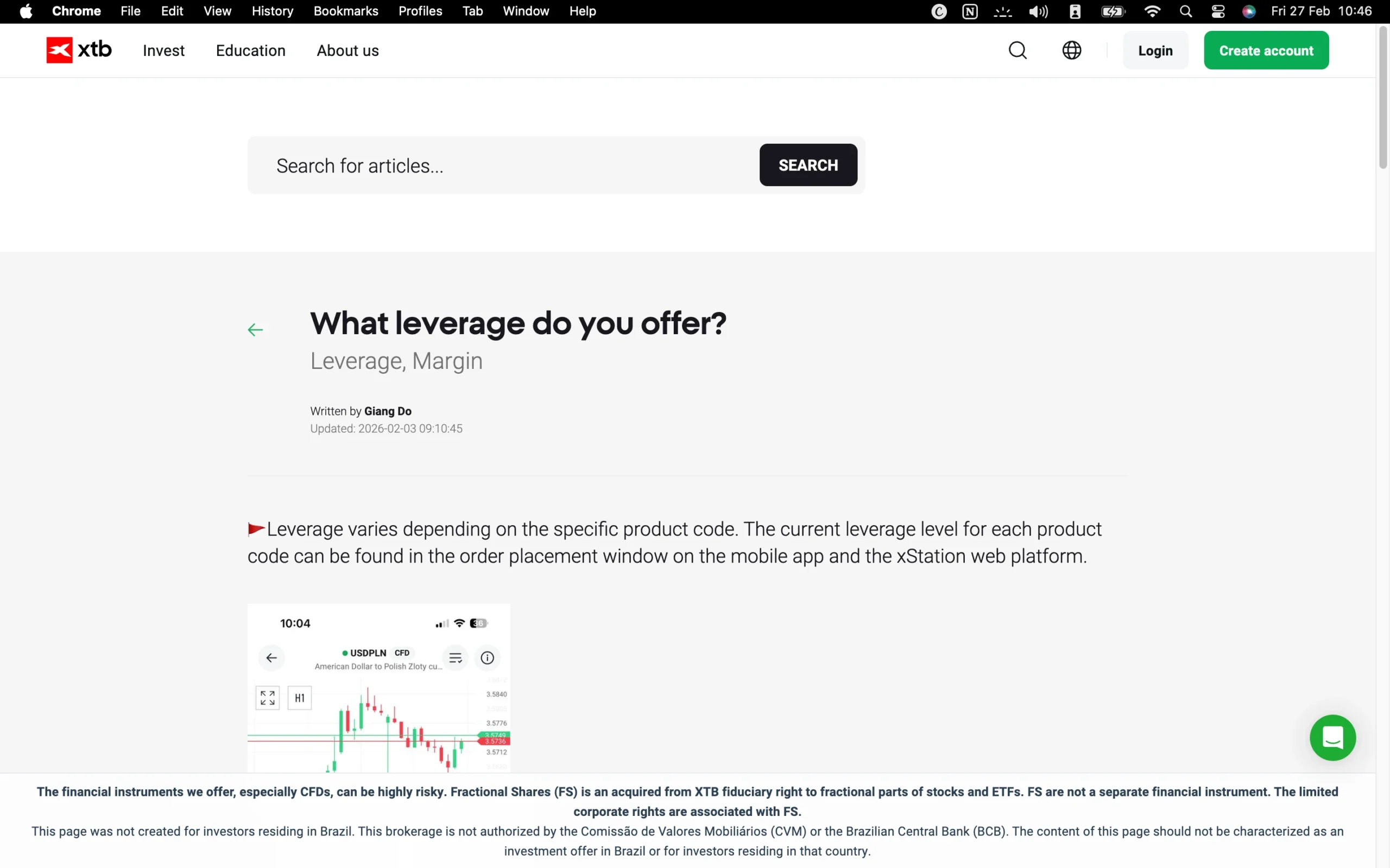 XTB review image showing maximum leverage for each tradable instrument, including Commodities, Forex, Indices, Bonds, Stocks and ETFs.