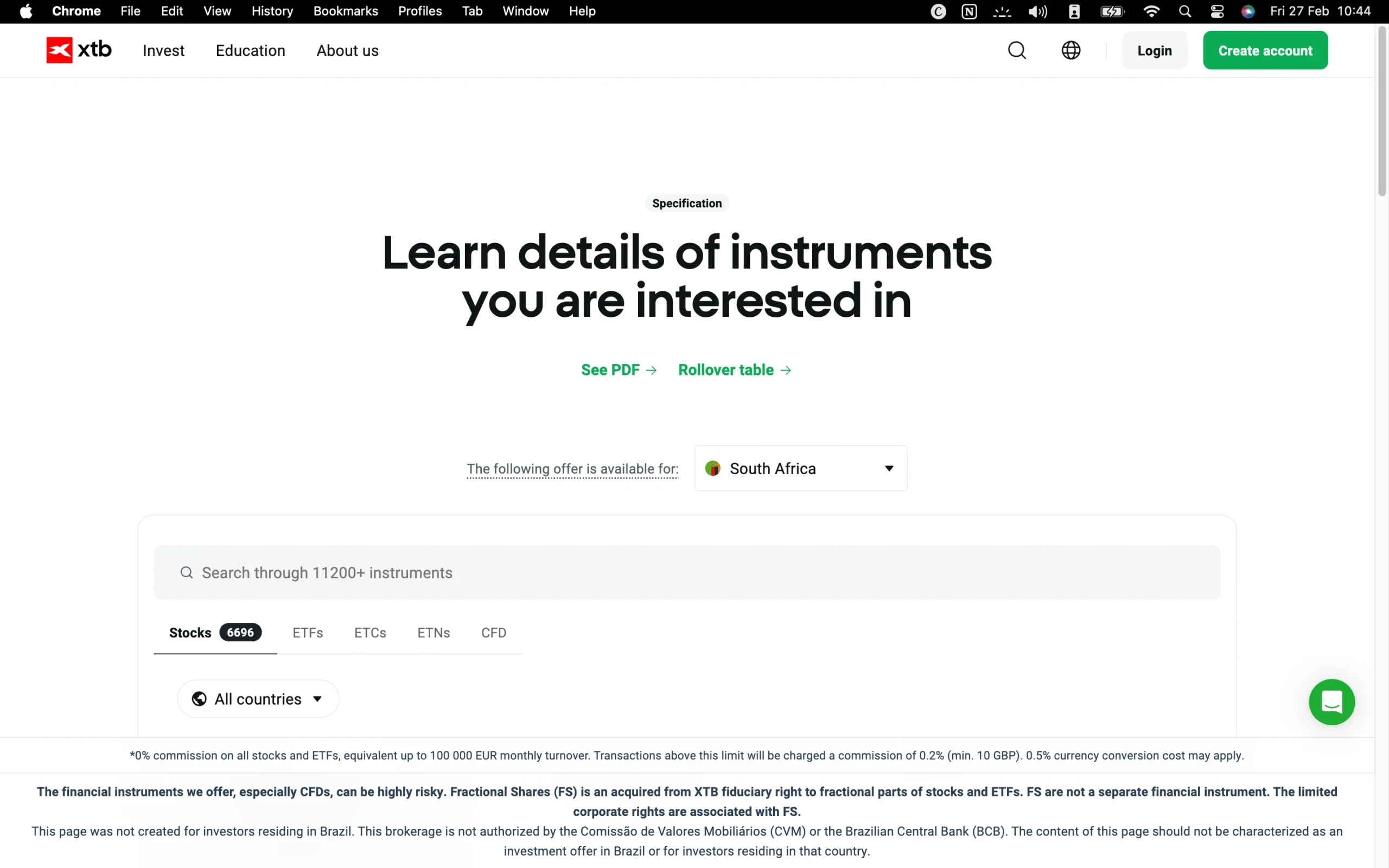 XTB review image showing all tradable instruments Tickmill offers, including Commodities, Forex, Indices, Bonds, Stocks and ETFs.