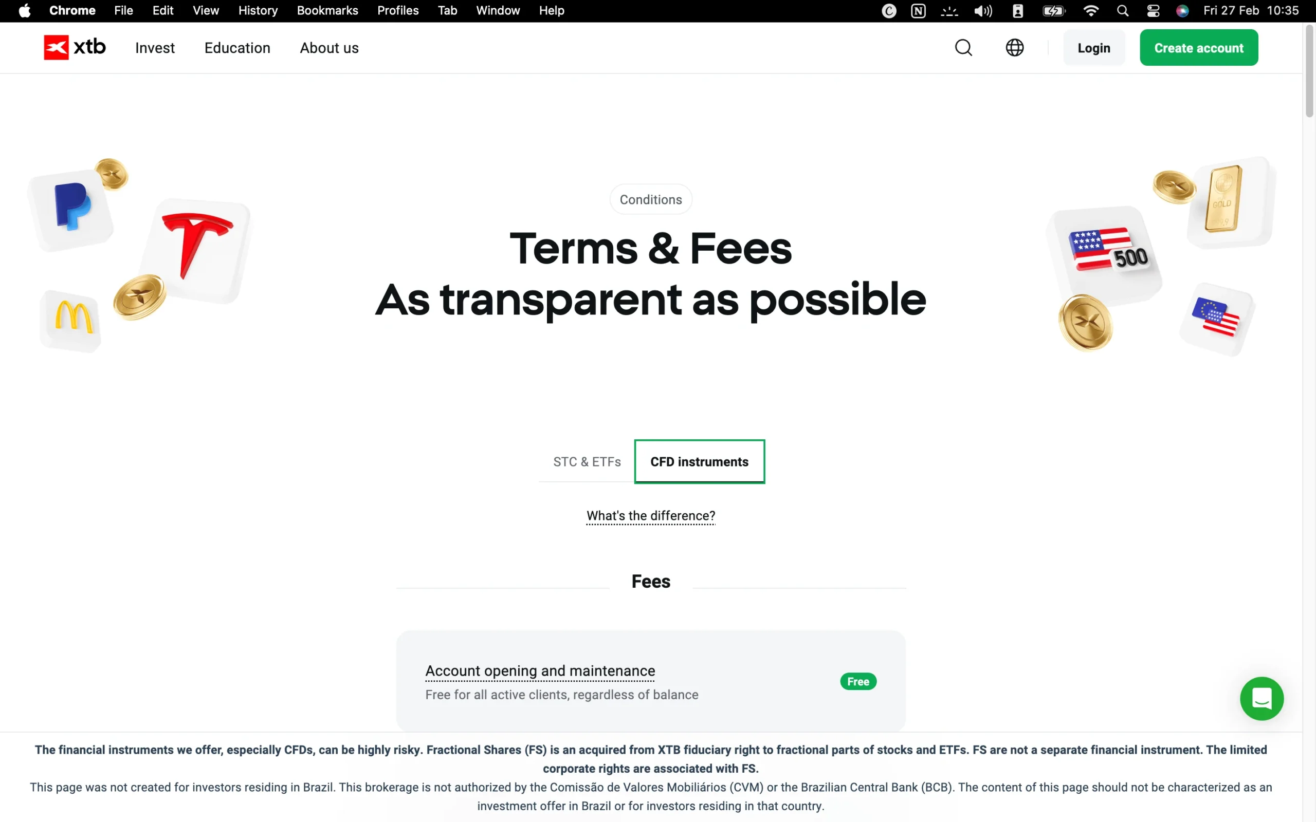XTB review image showing the broker’s trading fees, including live spreads, commissions, and swap rates across Forex, Metals, Indices, Commodities, CFD Shares and CFD ETFs.