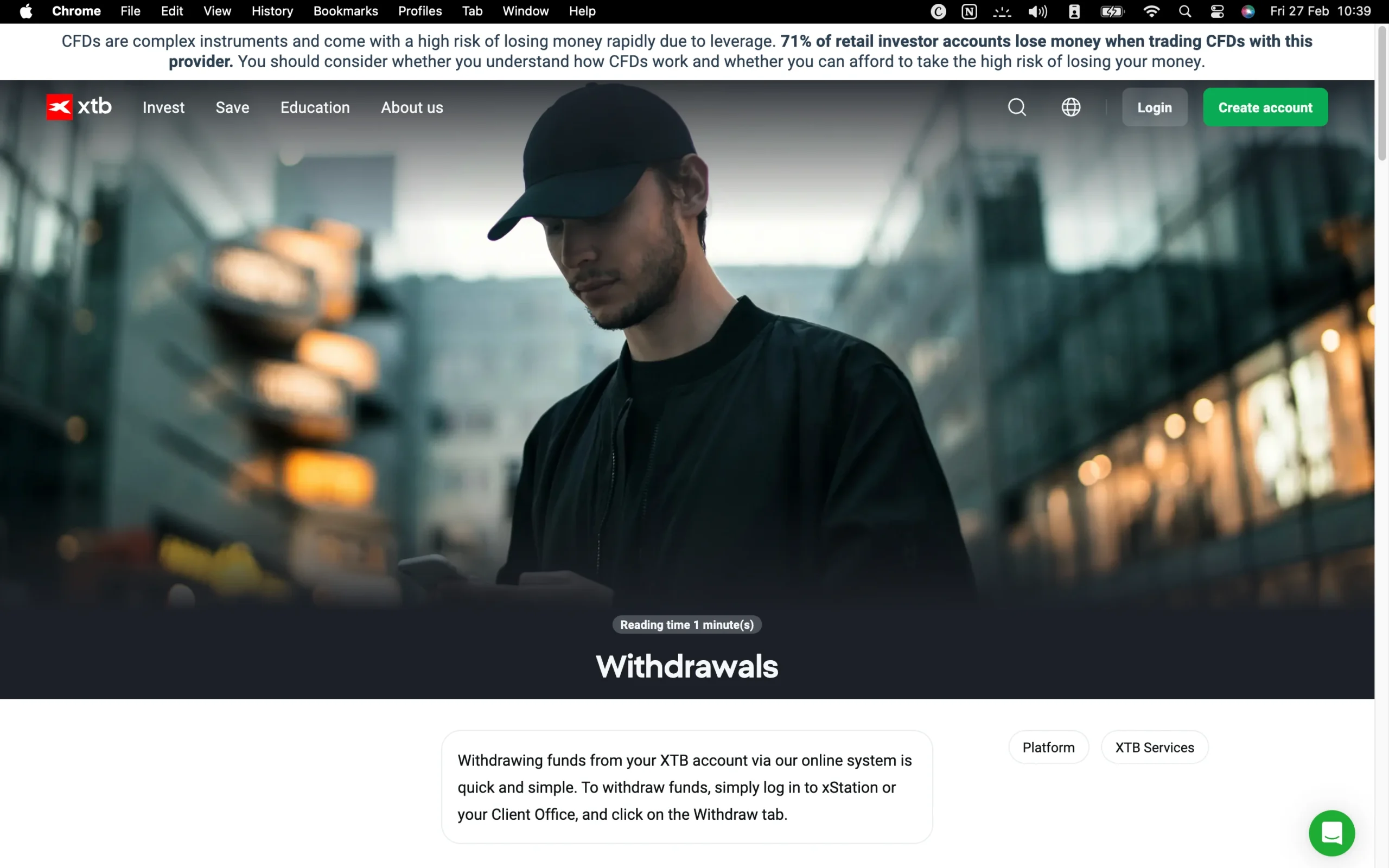 XTB review image showing all funding and withdrawal methods at XTB.