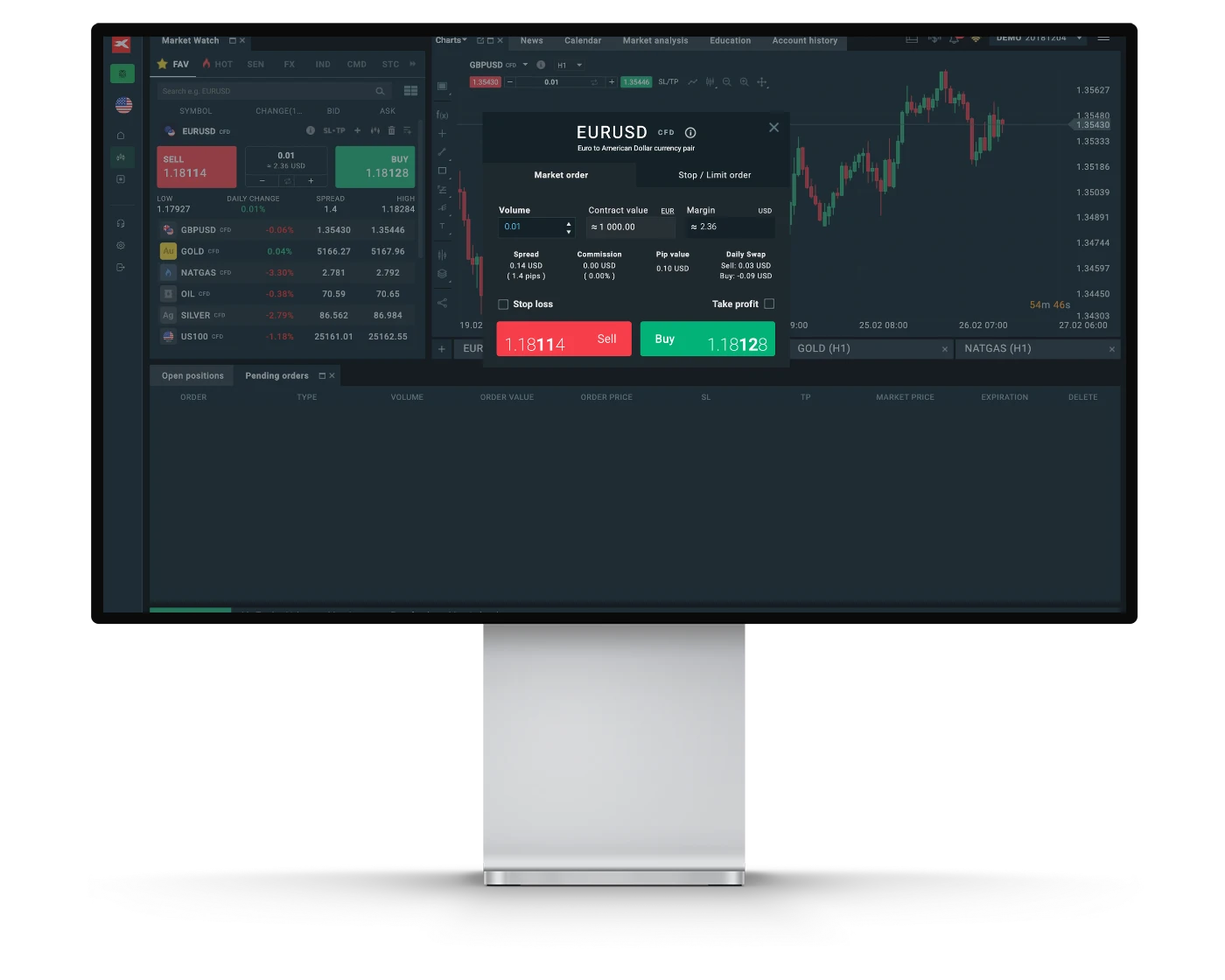 XTB review image showing how to place orders and open trades on the xStation 5 trading platform.