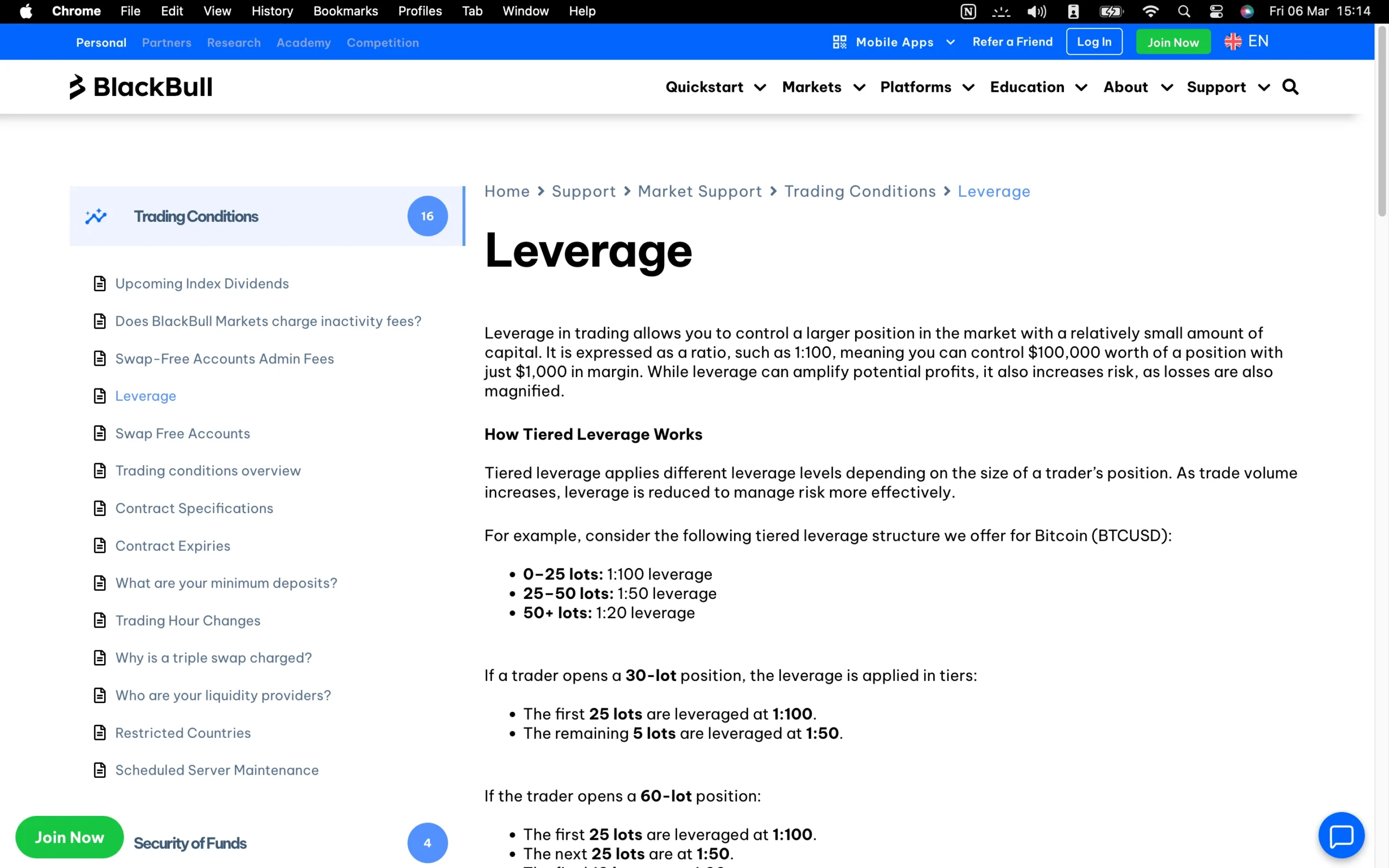 BlackBull Markets review image showing maximum leverage for each tradable instrument, including Commodities, Forex, Indices, Crypto and Equities.