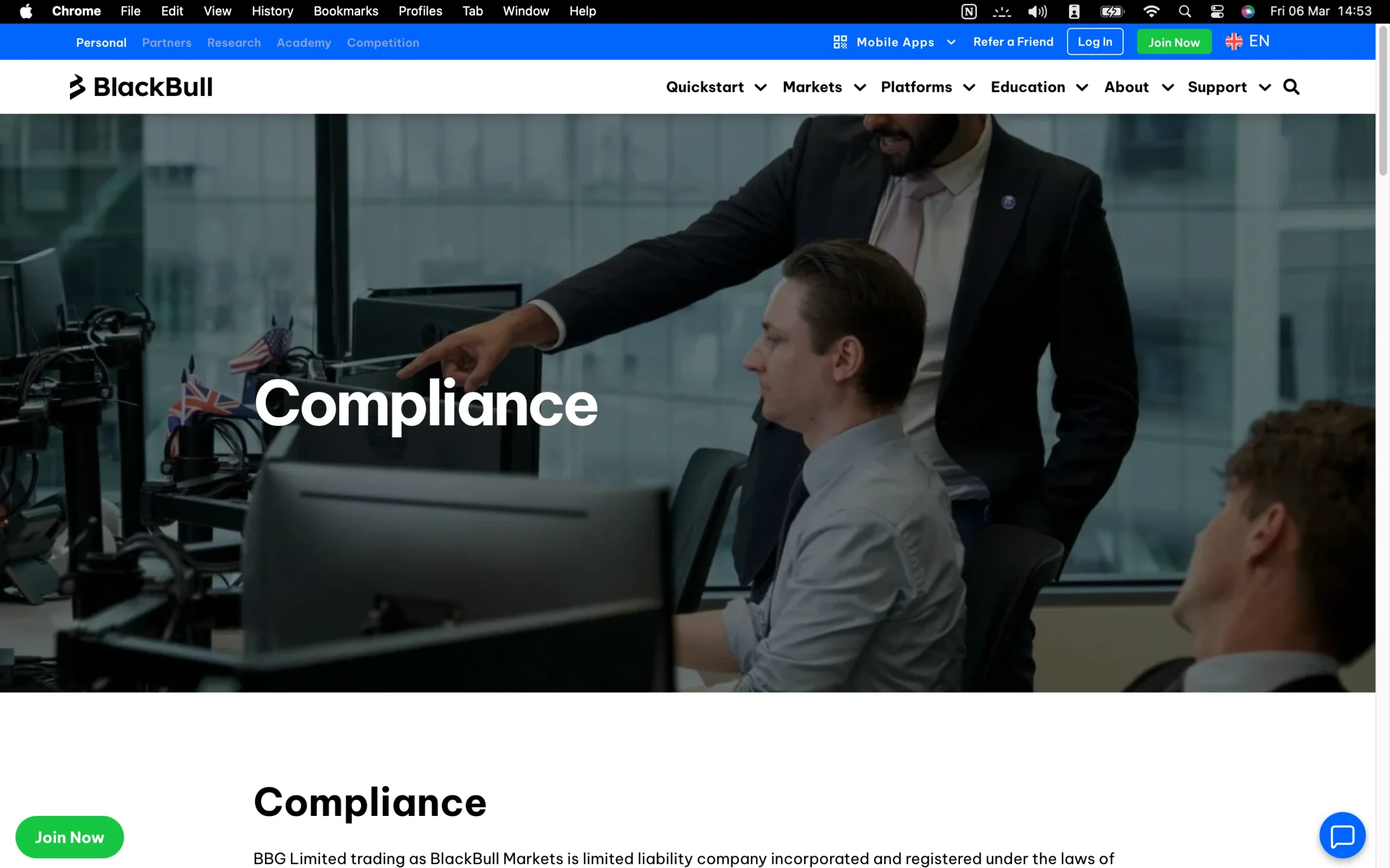 BlackBull Markets regulation page showing office addresses, regulators, license numbers, and client money protection details for jurisdictions including FMA and FSA.