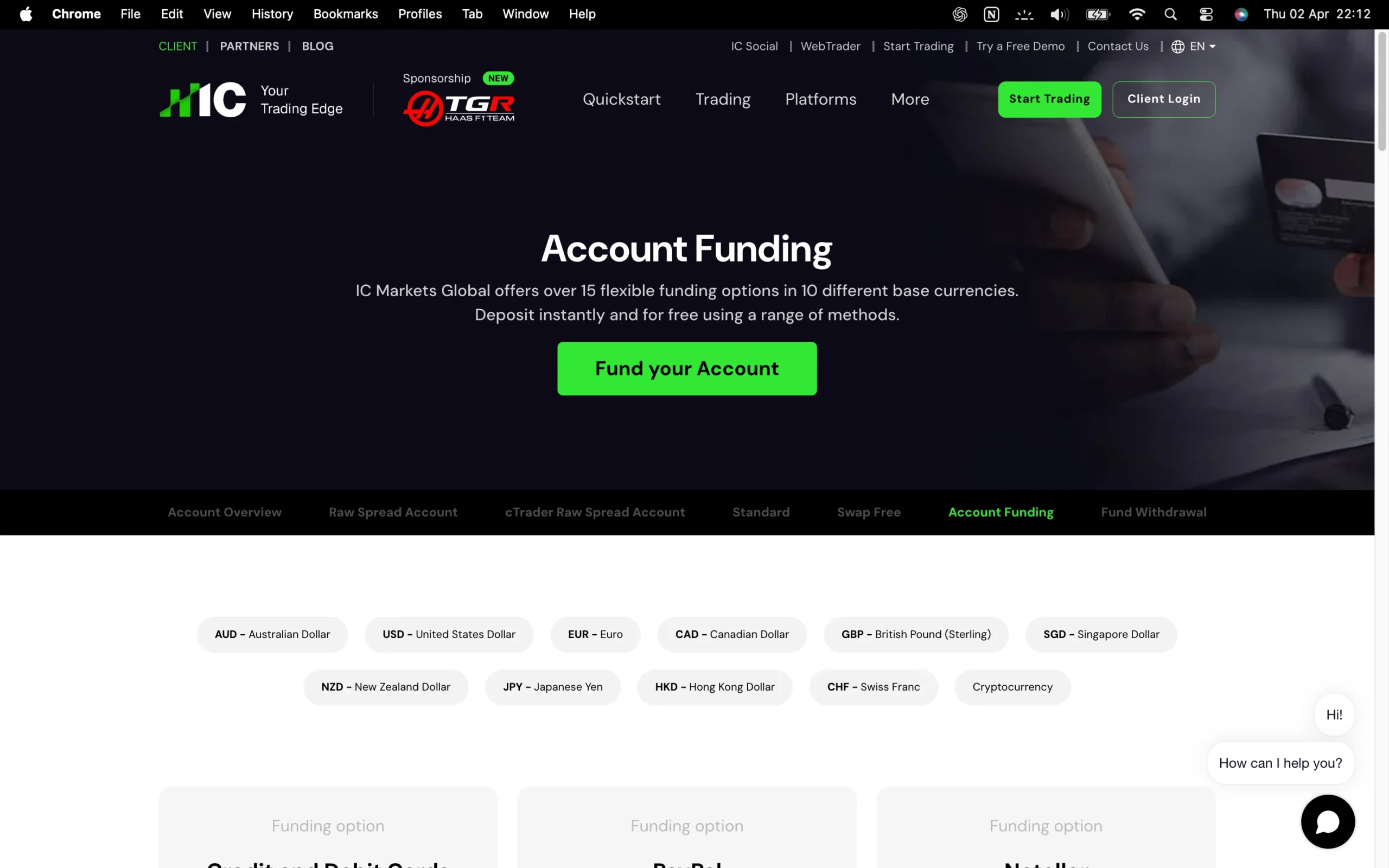 IC Markets review image showing all funding and withdrawal methods at IC Markets.