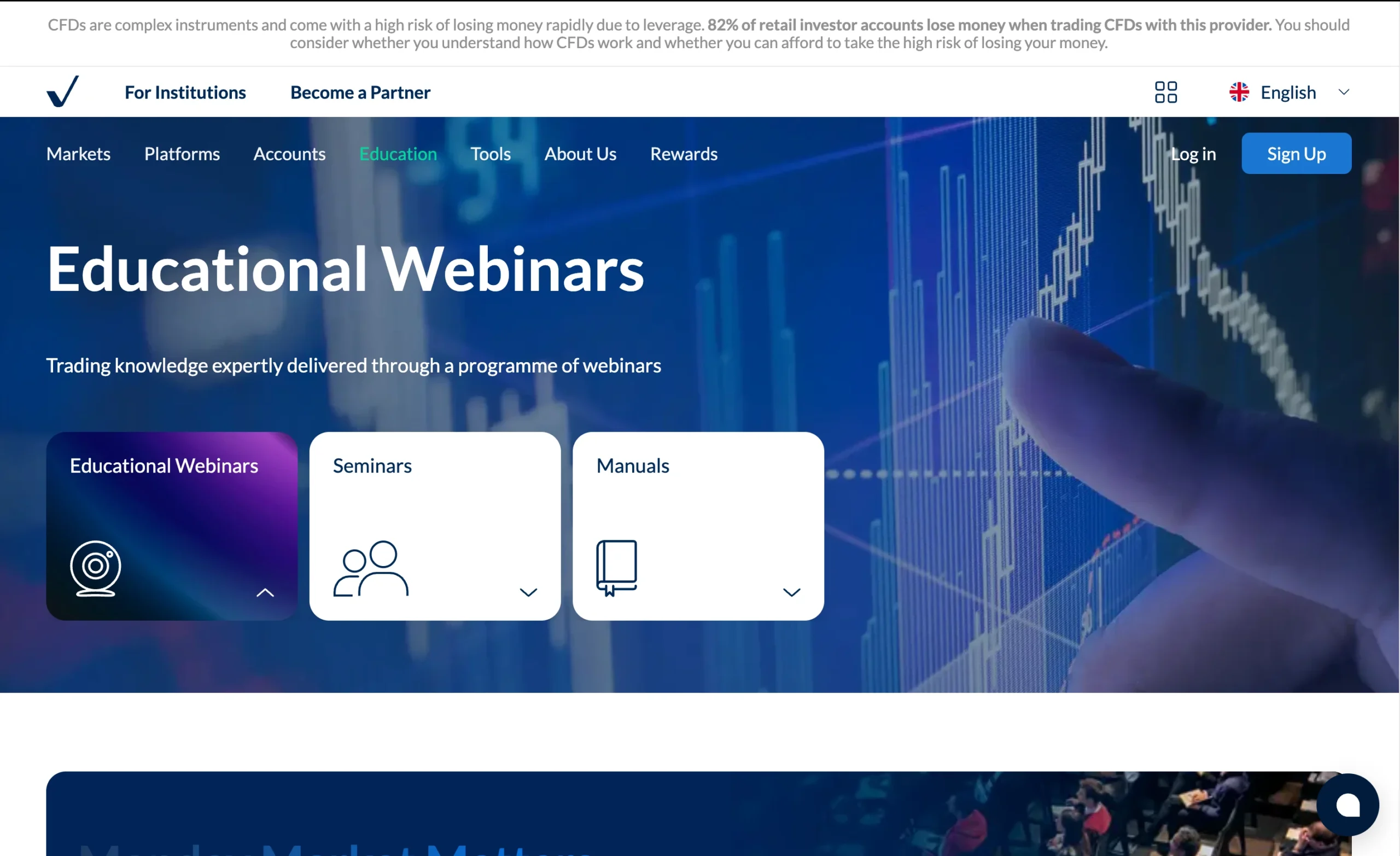 ActivTrades review image showing the education page with trading guides and educational material for clients.