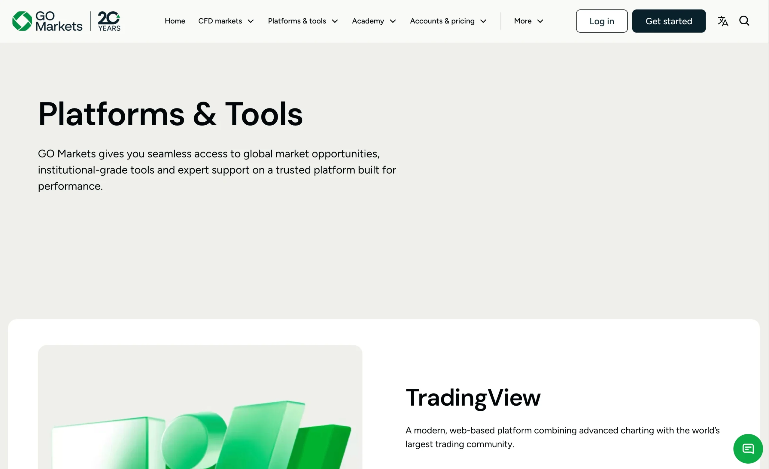 GO Markets review image showing the trading platforms available to clients, including MetaTrader 4, MetaTrader 5, cTrader and the TradingView platform.