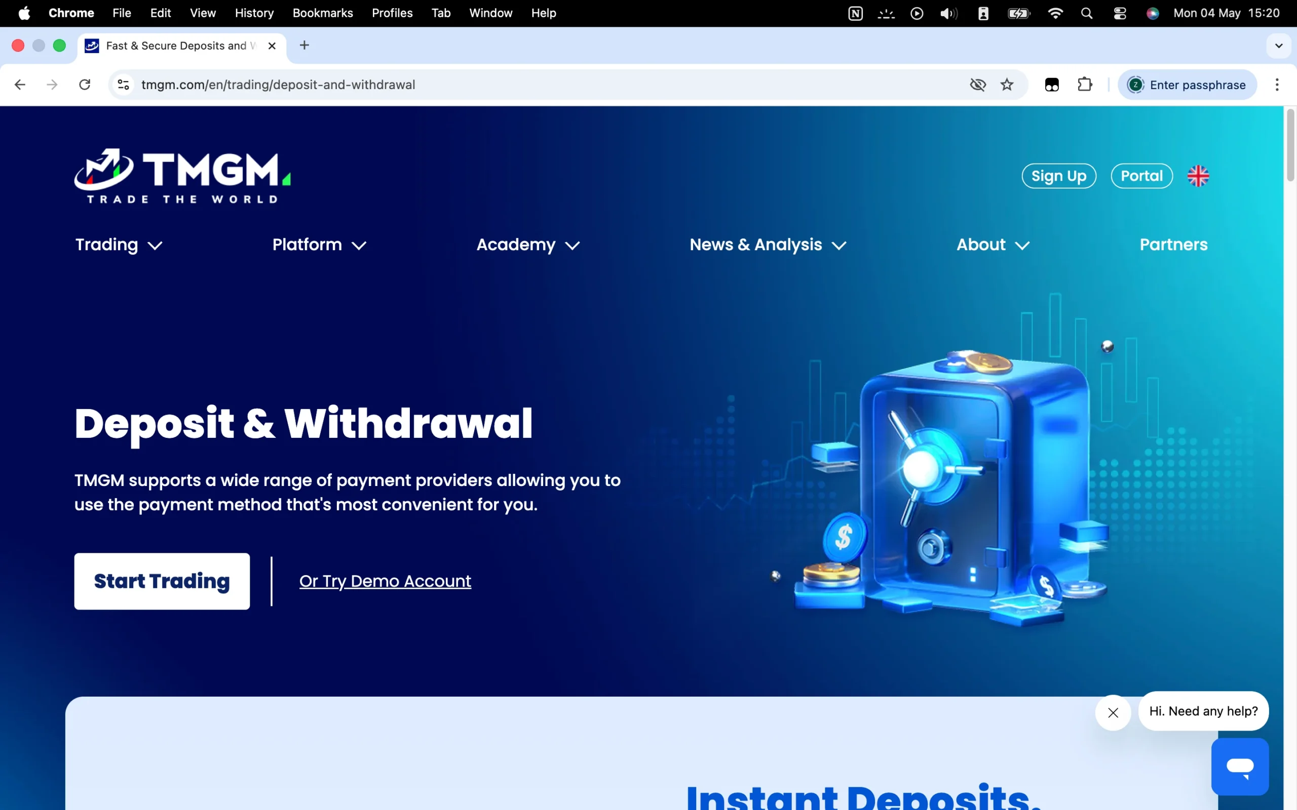 TMGM review image showing all funding and withdrawal methods at TMGM.