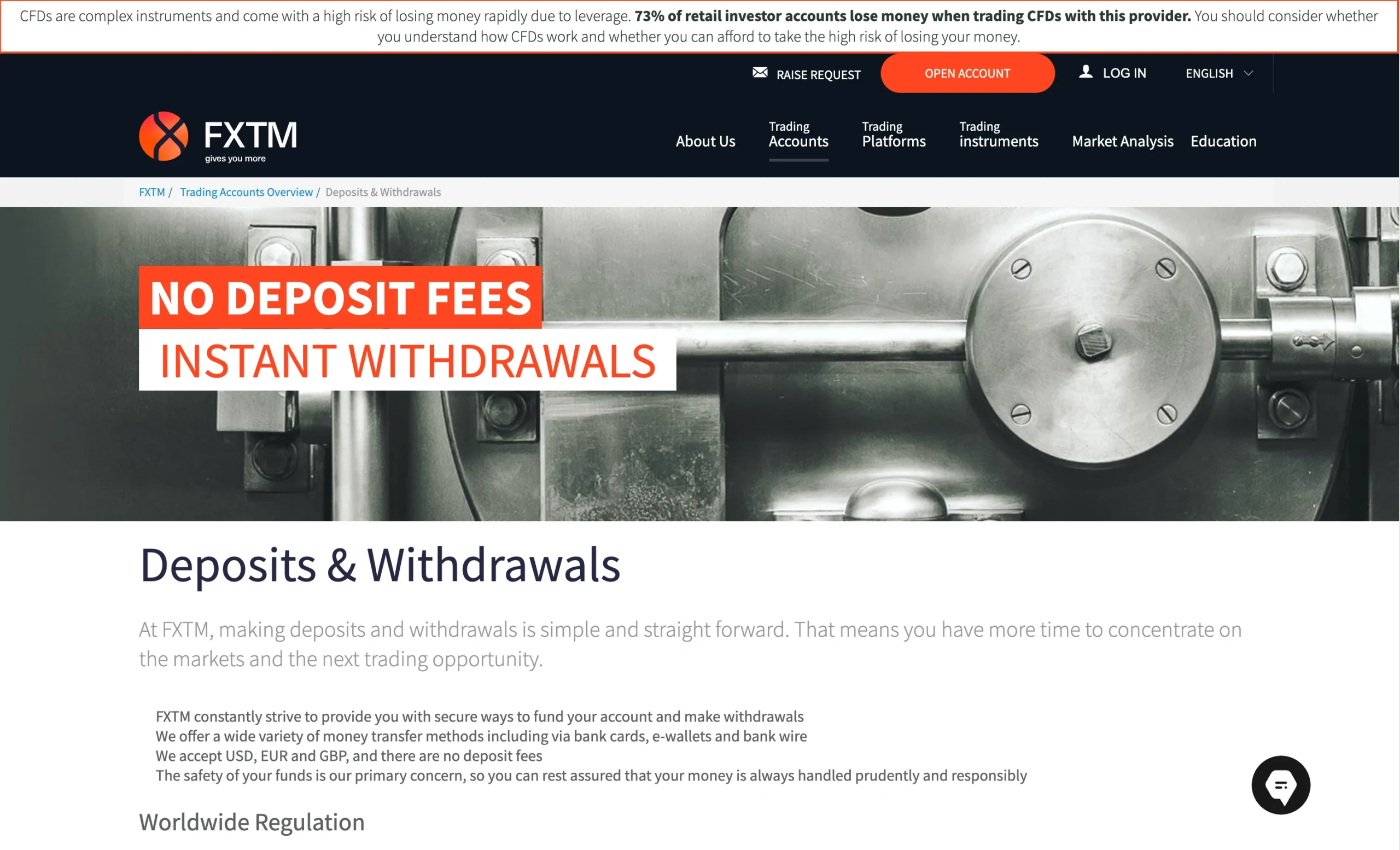 FXTM review image showing all funding and withdrawal methods at FXTM.