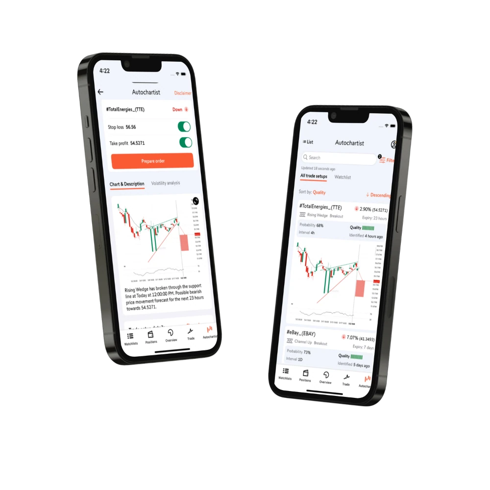 Swissquote review image showing CFXD Mobile App interface for trading on smartphones.