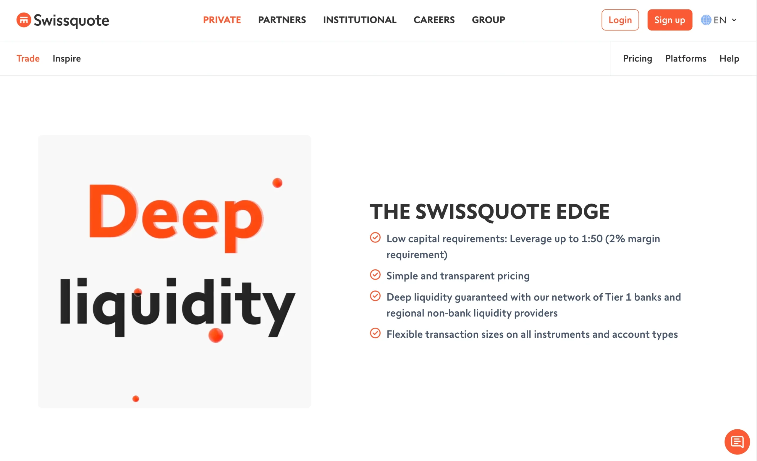 Swissquote review image showing maximum leverage for each tradable instrument, including Forex, Indices, Commodities, Stocks and Bonds.