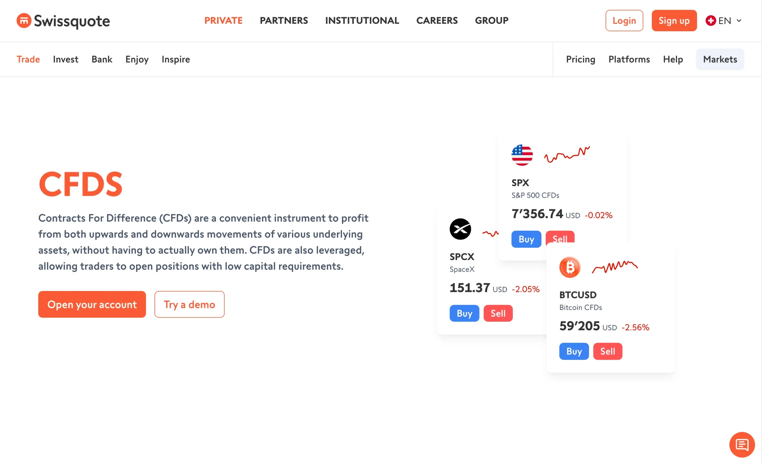 Swissquote review image showing all tradable instruments Swissquote offers, including Forex, Indices, Commodities, Stocks and Bonds