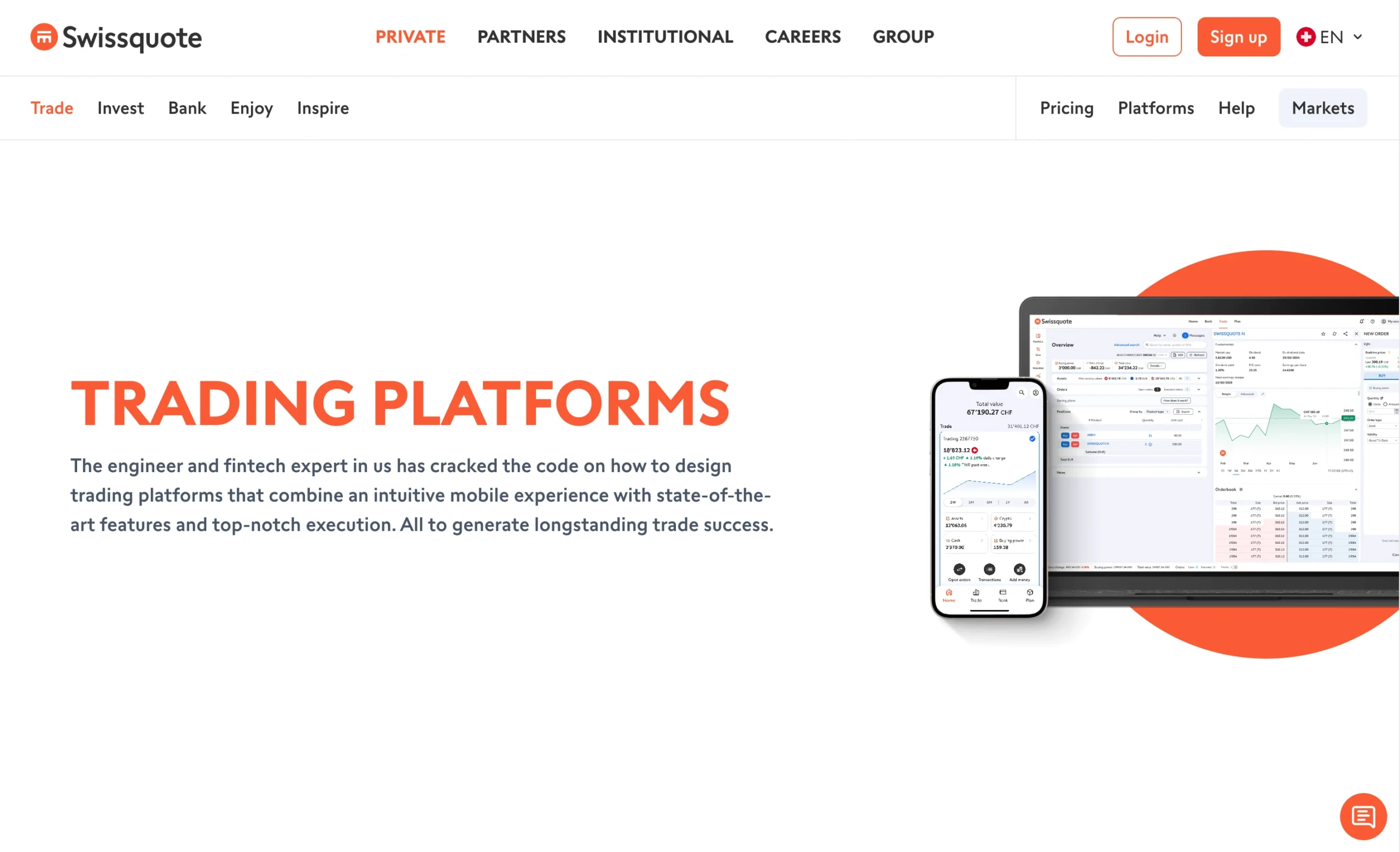 Swissquote review image showing the trading platforms available to clients, including MT4, MT5, TradingView and the CFXD Platform