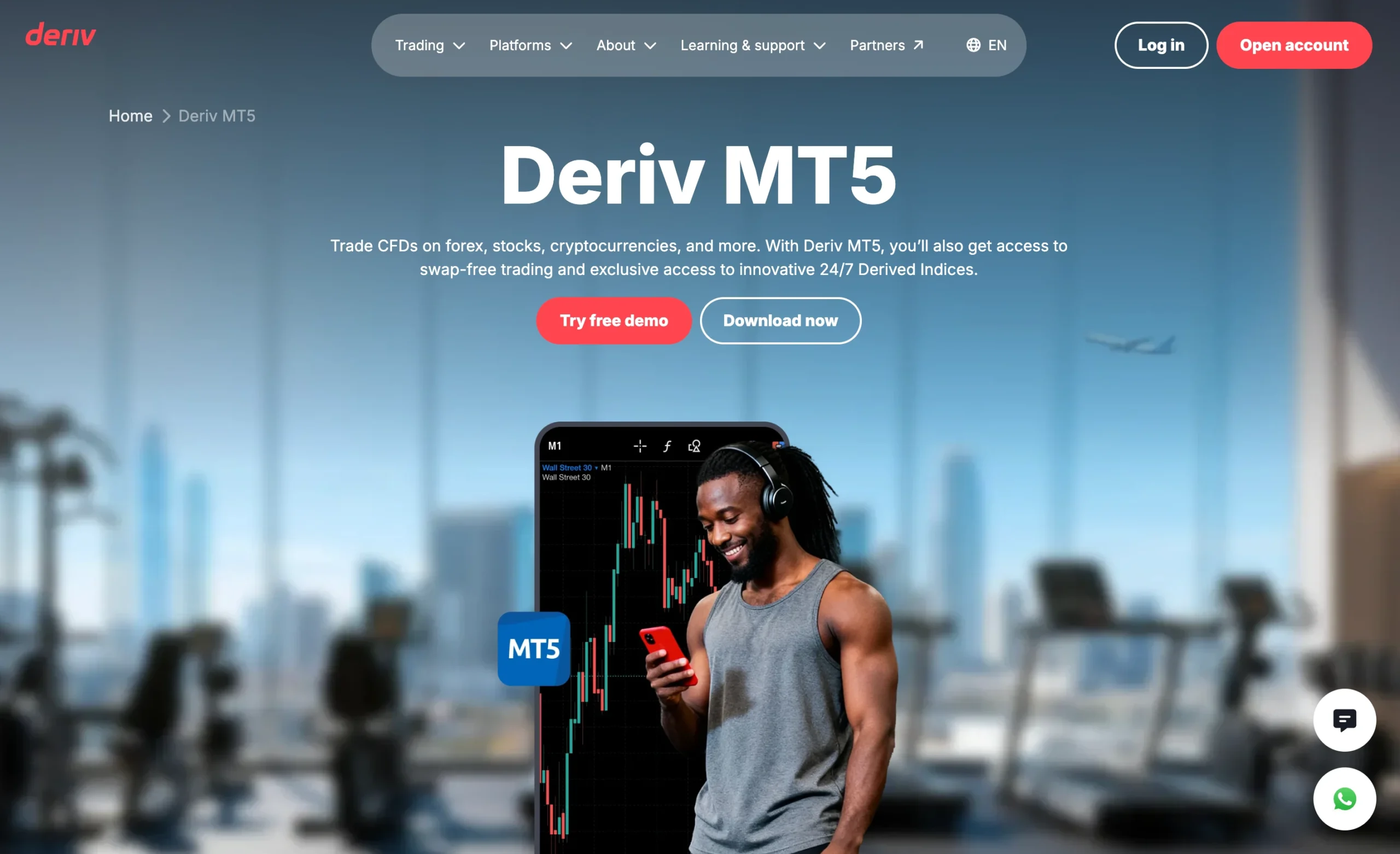 Deriv review image showing the trading platforms available to clients, including TradingView, MetaTrader 5 , cTrader and the Deriv Mobile App.