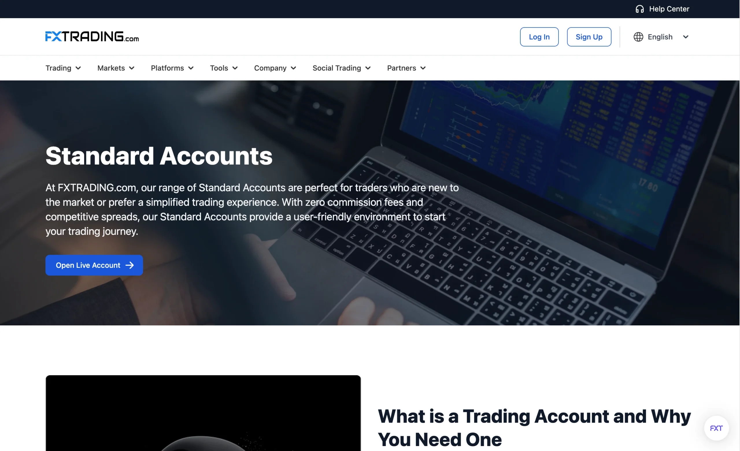 FXTRADING.com review image showing available account types including the Standard, Standard Pro, Standard Plus, Zero and Raw Spreads accounts.