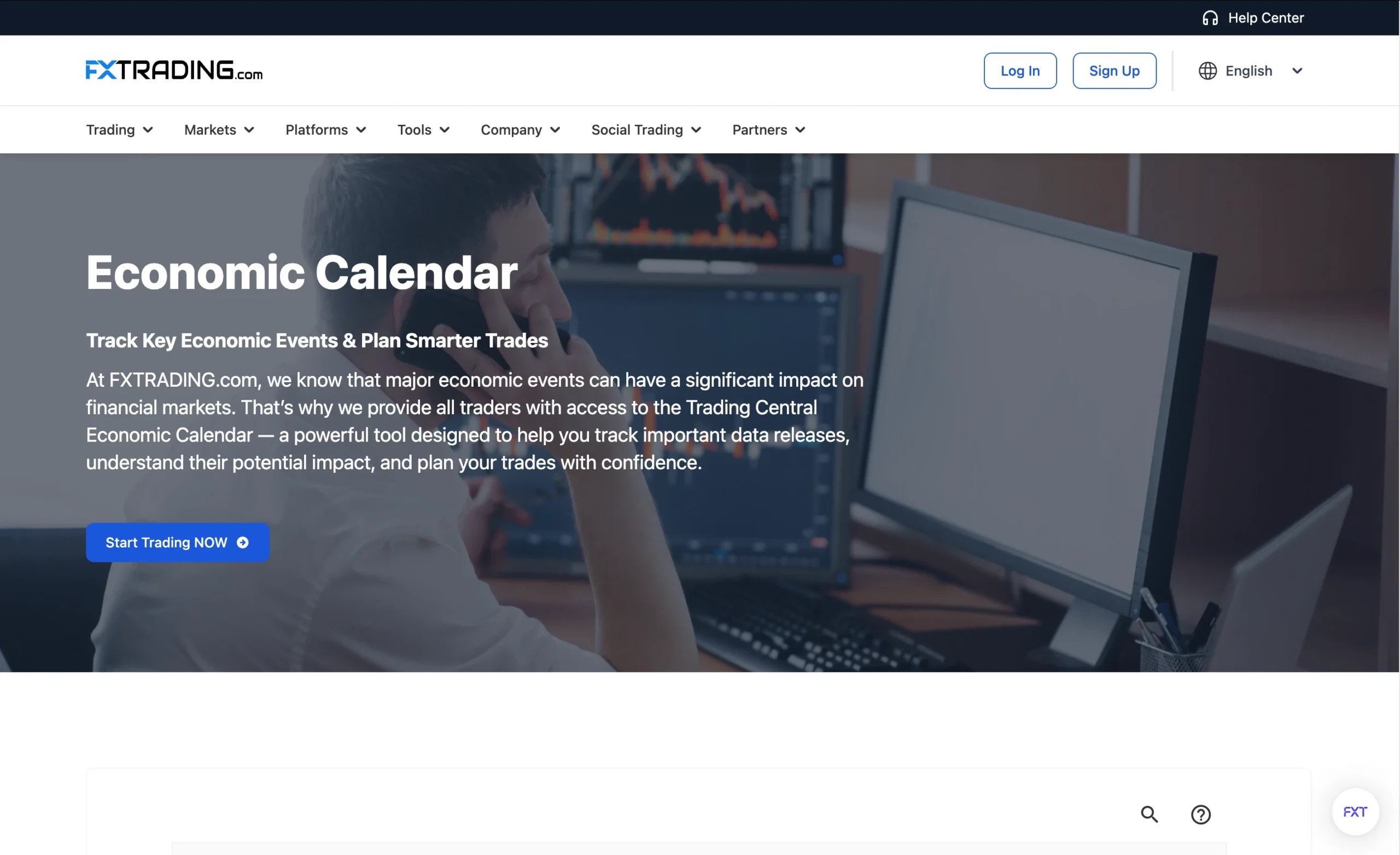 FXTRADING.com review image showing the market analysis page with news, forecasts and tools from trading professionals.