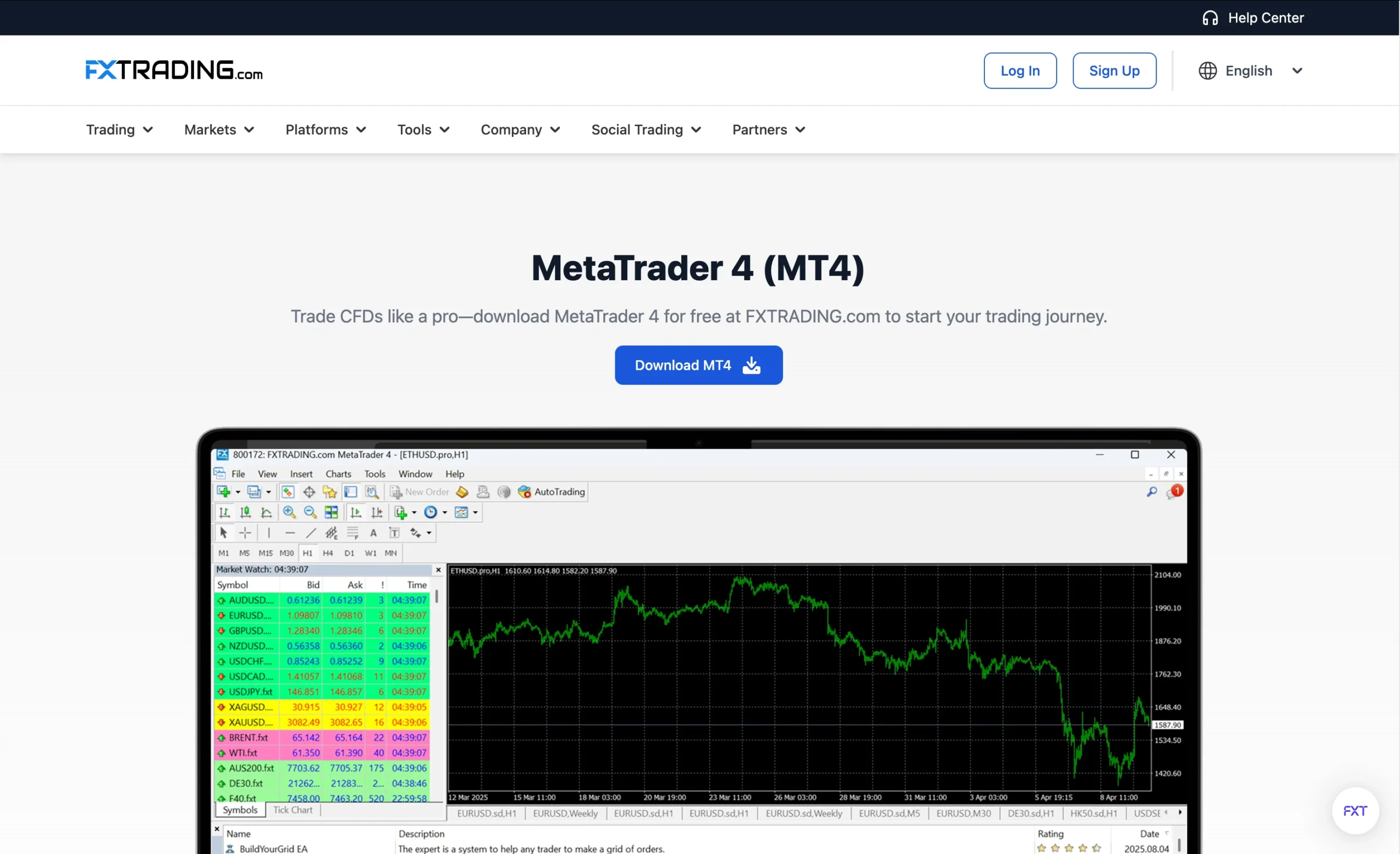 FXTRADING.com review image showing the trading platforms available to clients, including the FXT WebTrader, FXT Trading App, MetaTrader 4 and MetaTrader 5.