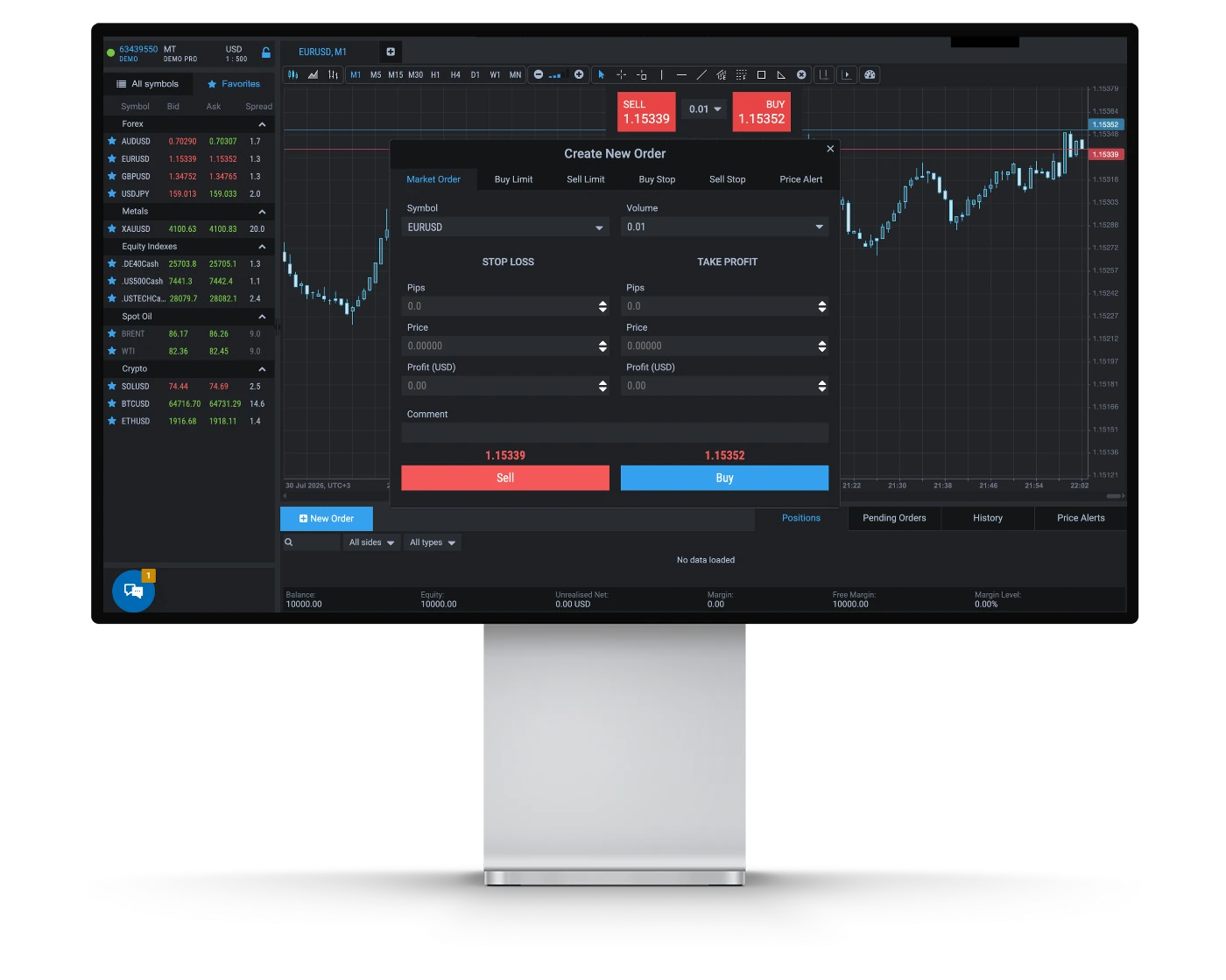 RoboForex review image showing how to place orders and open trades on the R WebTrader trading platform.