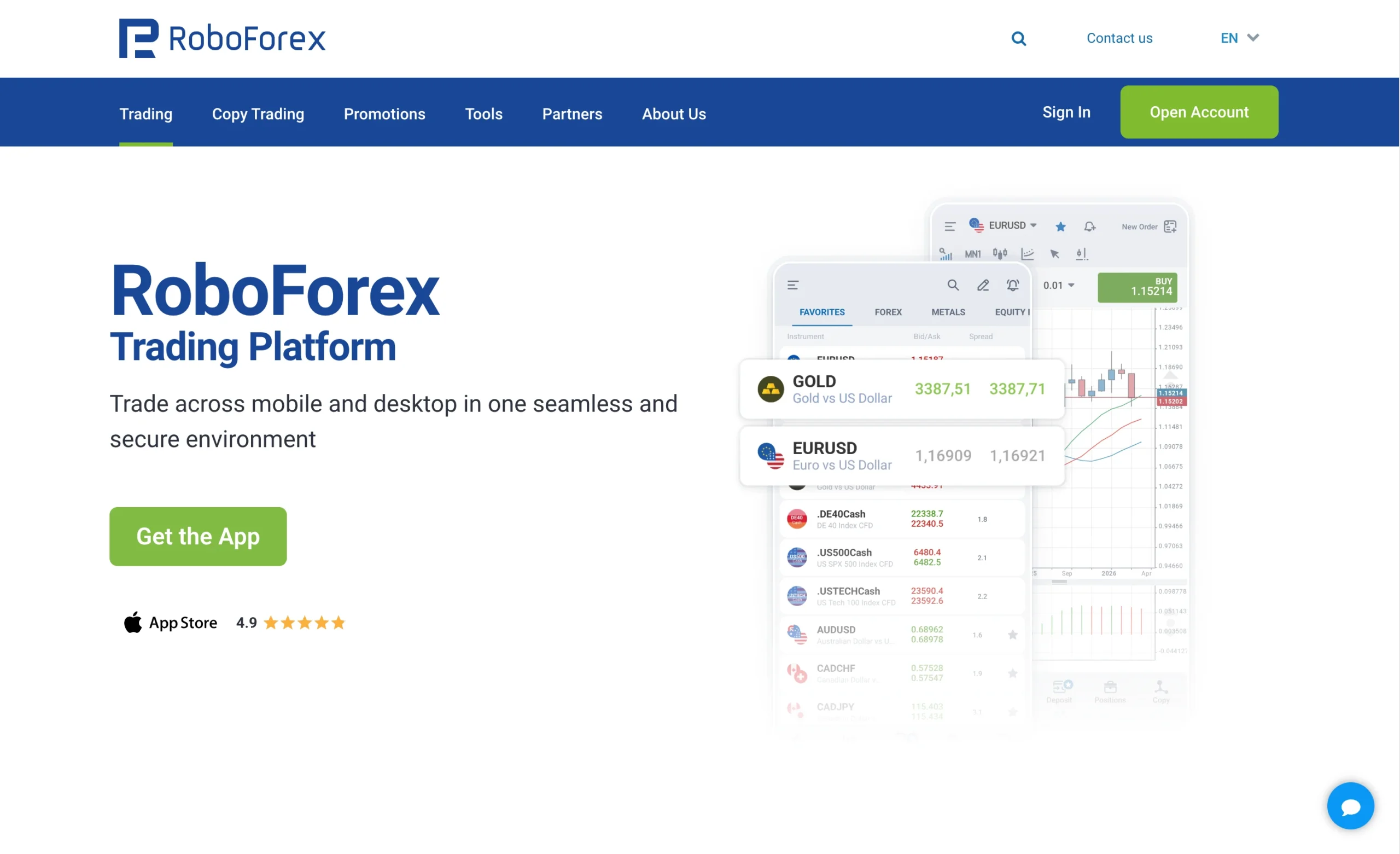 RoboForex review image showing the trading platforms available to clients, including R StocksTrader, R WebTrader, MetaTrader4, MetaTrader 5 and the R MobileTrader.