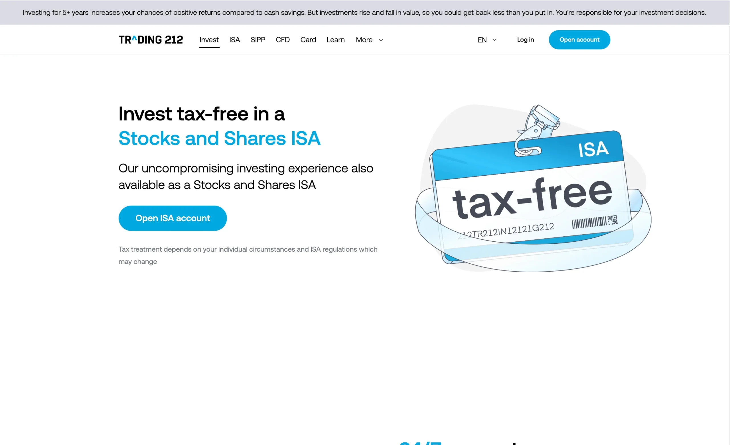 Trading 212 review image showing available account types including the CFD and Invest accounts.