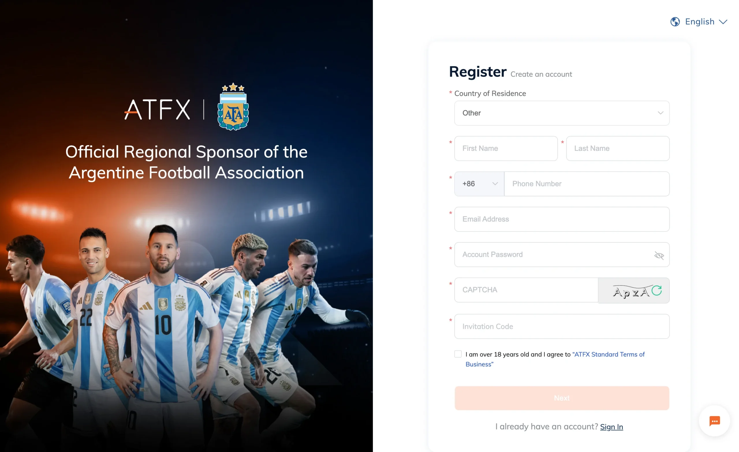 ATFX review image showing the account opening page where clients enter personal information to open a trading account.