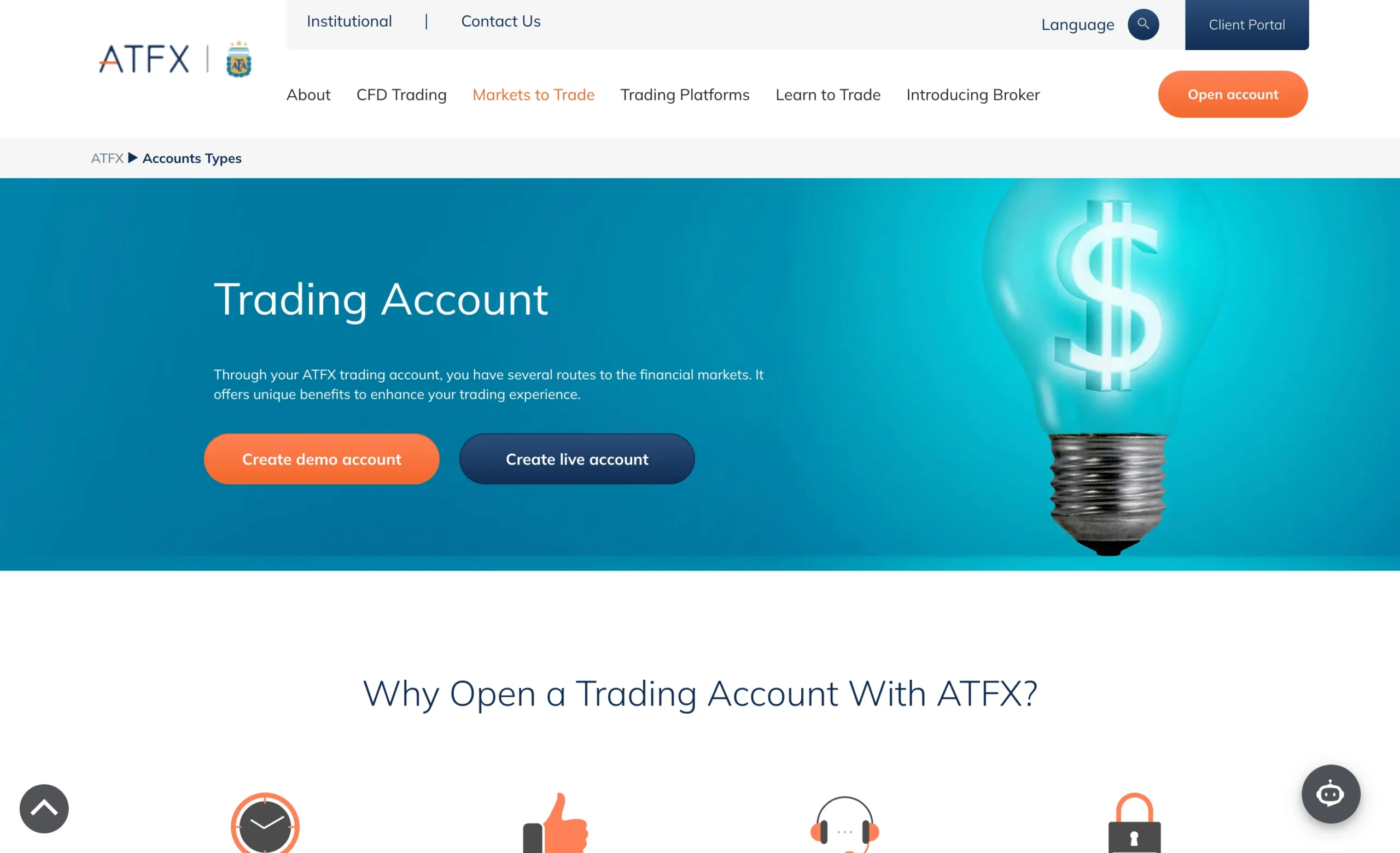 ATFX review image showing available account types including the Standard account.