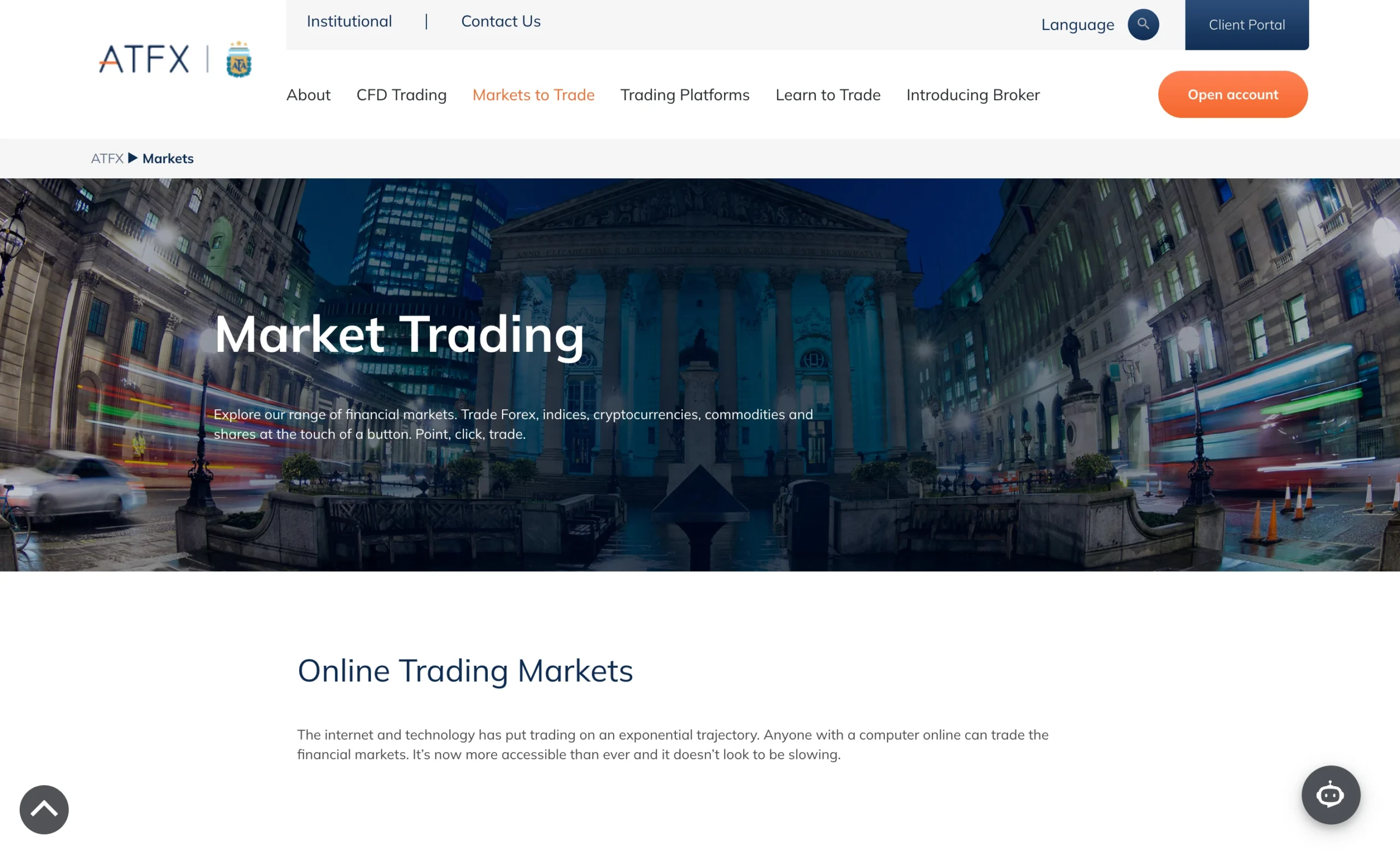 ATFX review image showing all tradable instruments ATFX offers, including Forex, Metals, Oils, Indices, Cryptocurrencies and Shares.