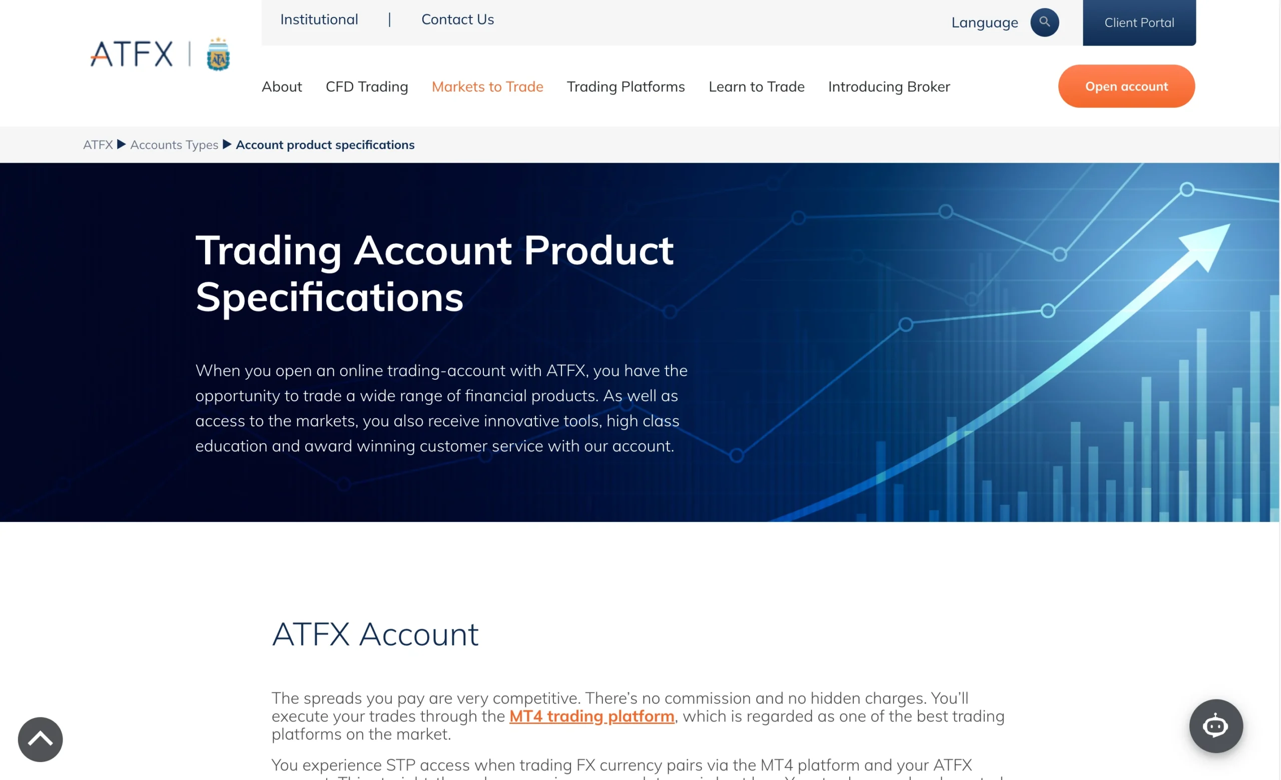 ATFX review image showing the broker’s trading fees, spreads, commissions, and swap rates across Currencies, Cryptocurrencies, Metals, Indices, Commodities, US ETFs and Shares.